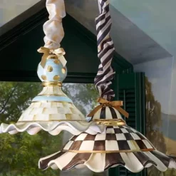 MacKenzie-Childs Courtly Check Ceramic Fluted Hanging Lamp< Lighting