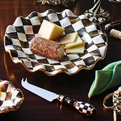 MacKenzie-Childs Courtly Check Ceramic Fluted Dessert Plate< Dinnerware & Flatware