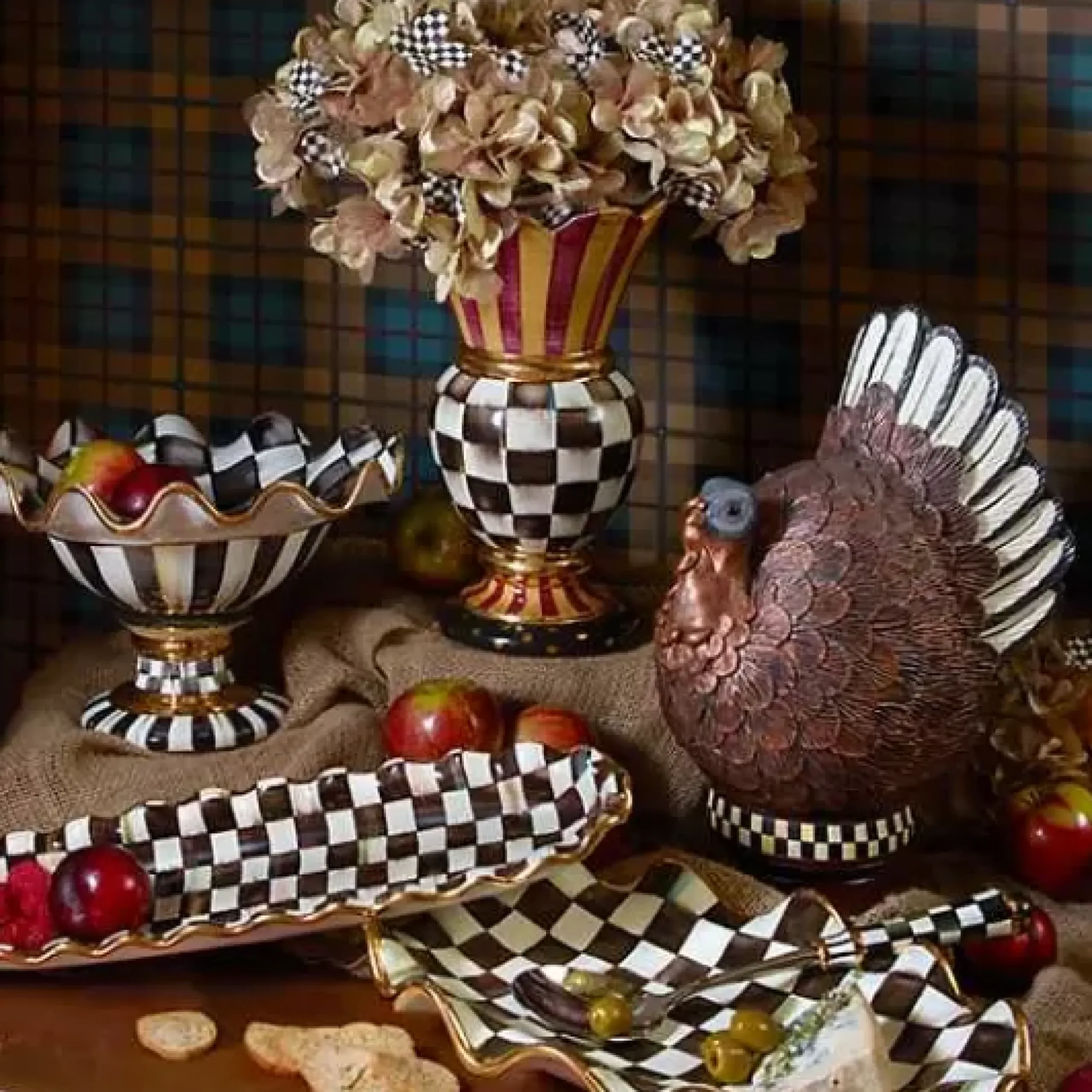 MacKenzie-Childs Courtly Check Ceramic Hors d'Oeuvre Tray< Serveware