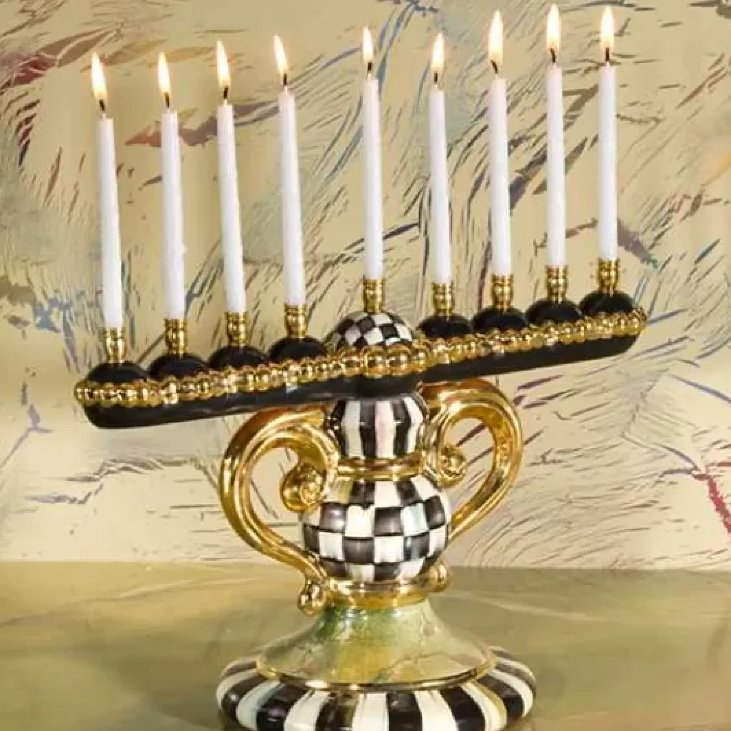 MacKenzie-Childs Courtly Check Ceramic Menorah< Holiday