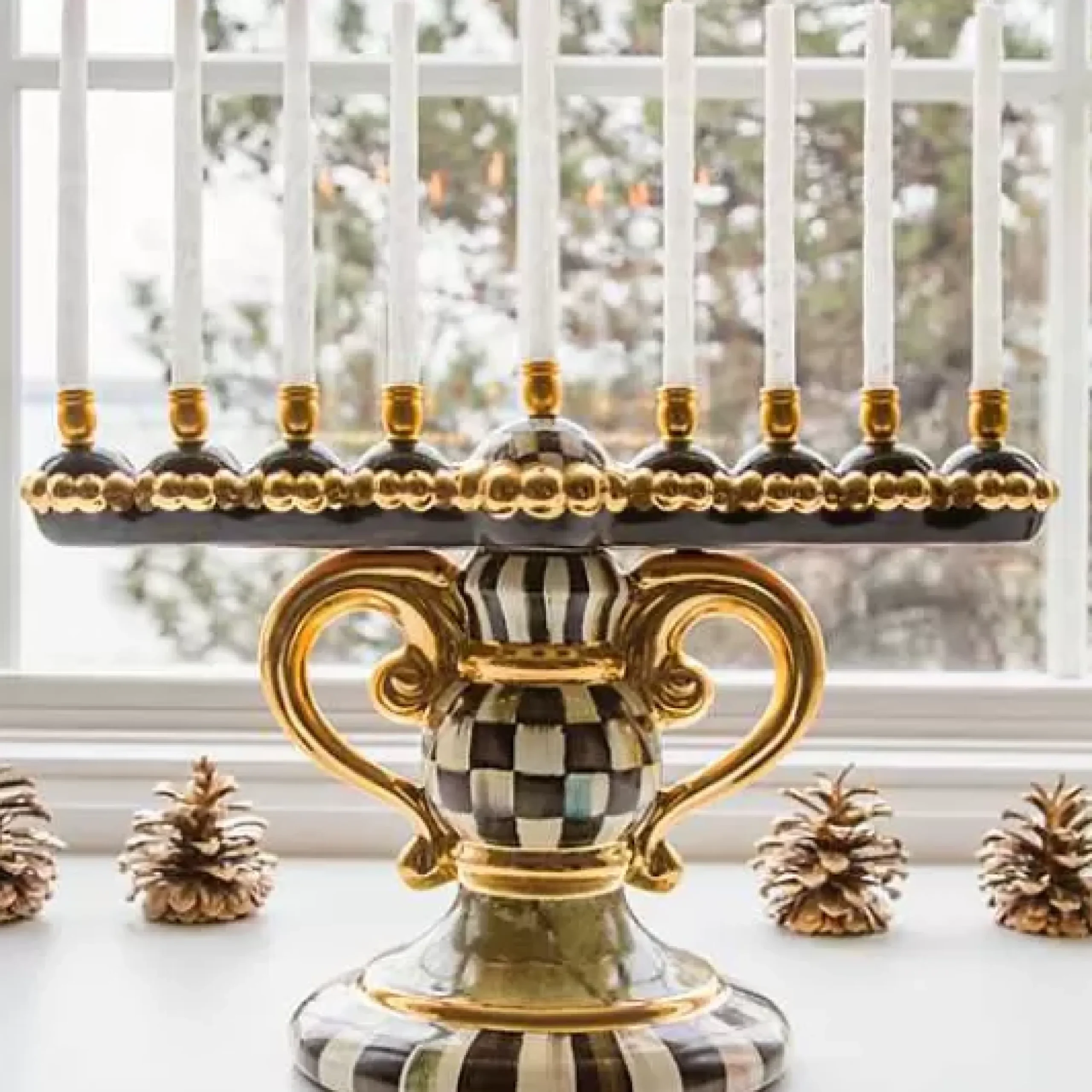 MacKenzie-Childs Courtly Check Ceramic Menorah< Holiday