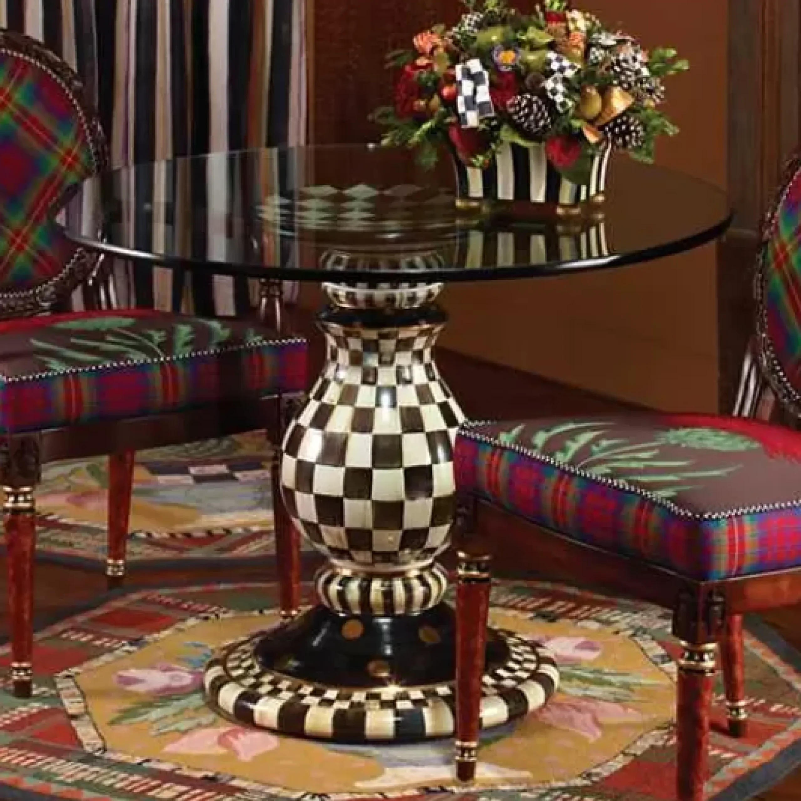 MacKenzie-Childs Courtly Check Ceramic Pedestal Table Base< Dining Room & Kitchen