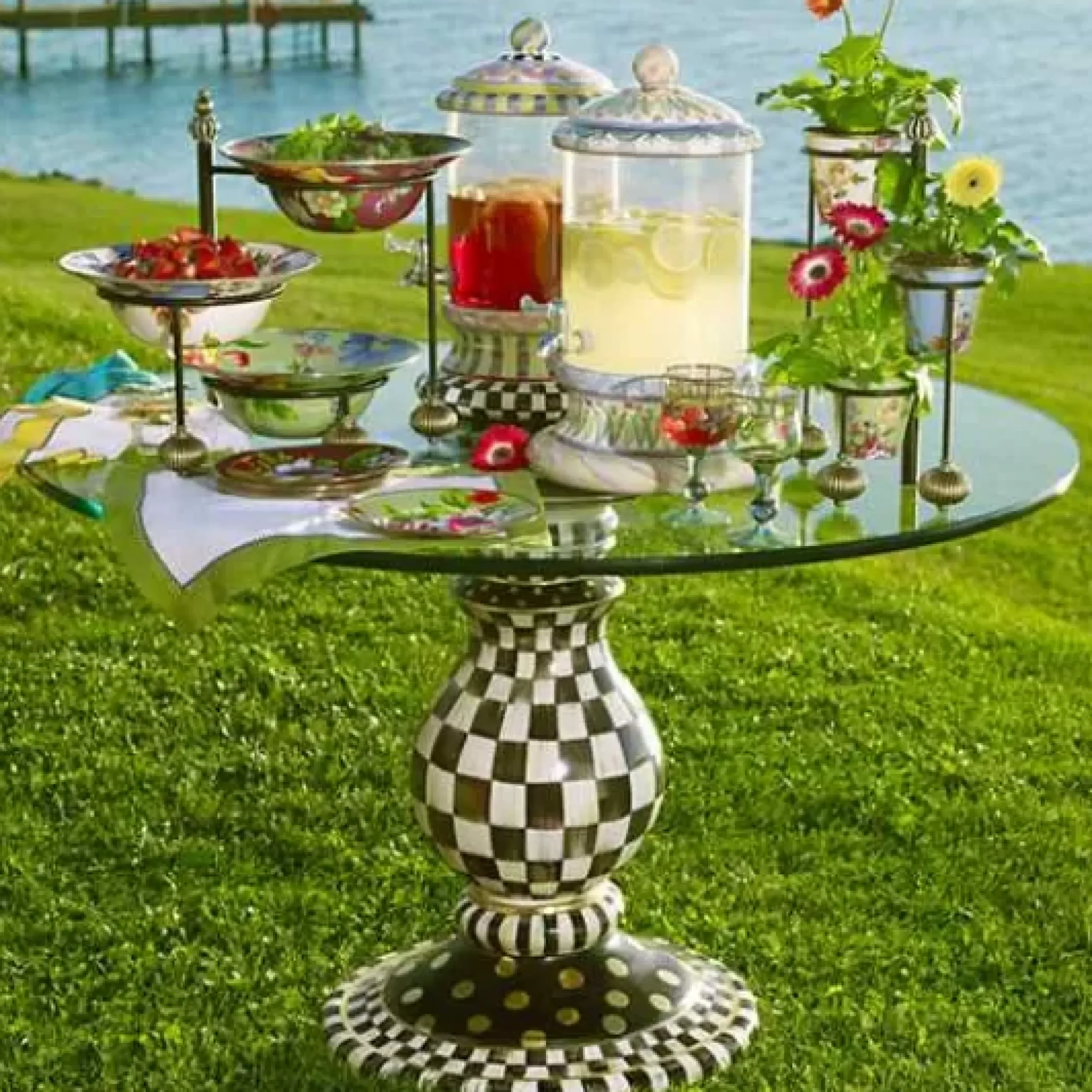 MacKenzie-Childs Courtly Check Ceramic Pedestal Table Base< Dining Room & Kitchen