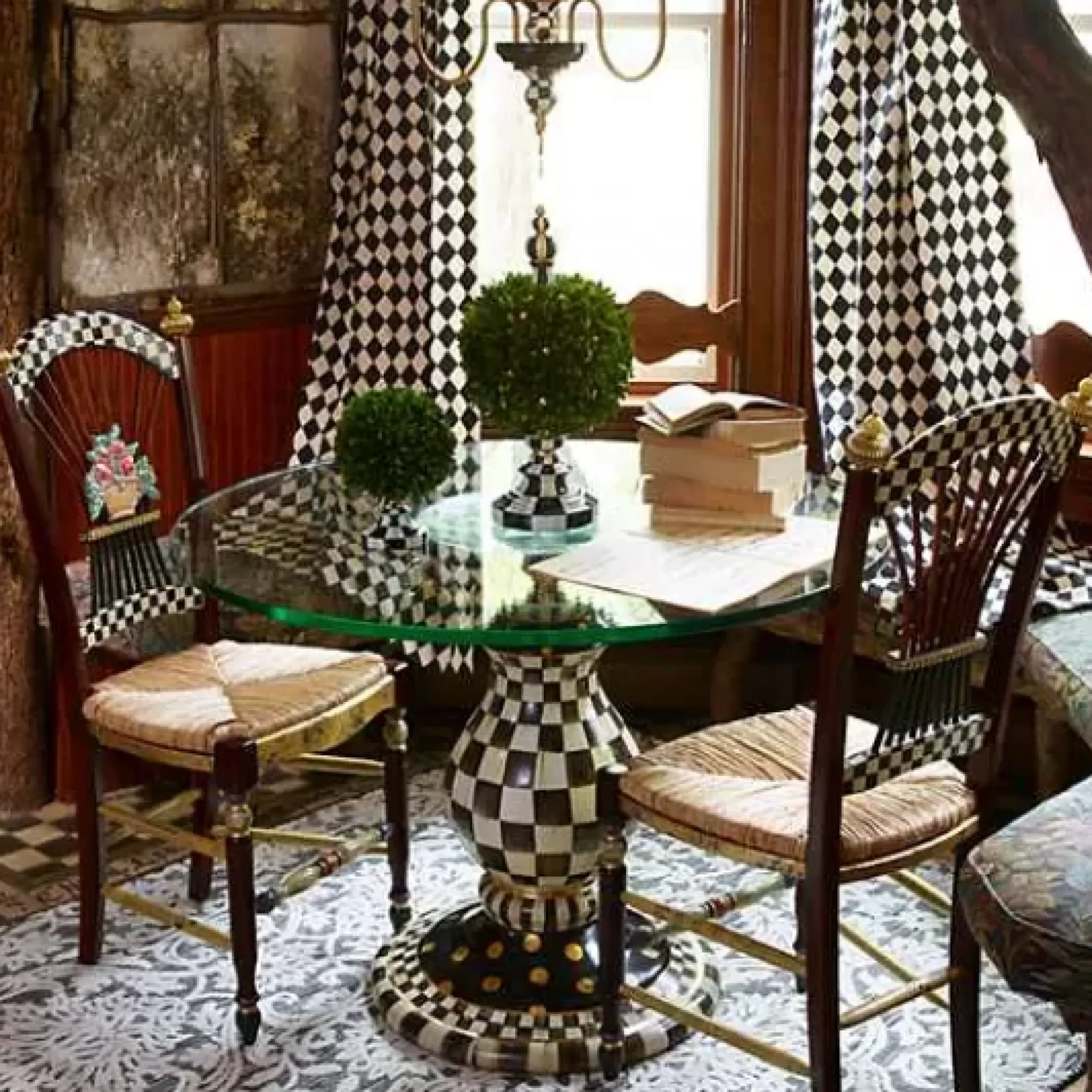 MacKenzie-Childs Courtly Check Ceramic Pedestal Table Base< Dining Room & Kitchen