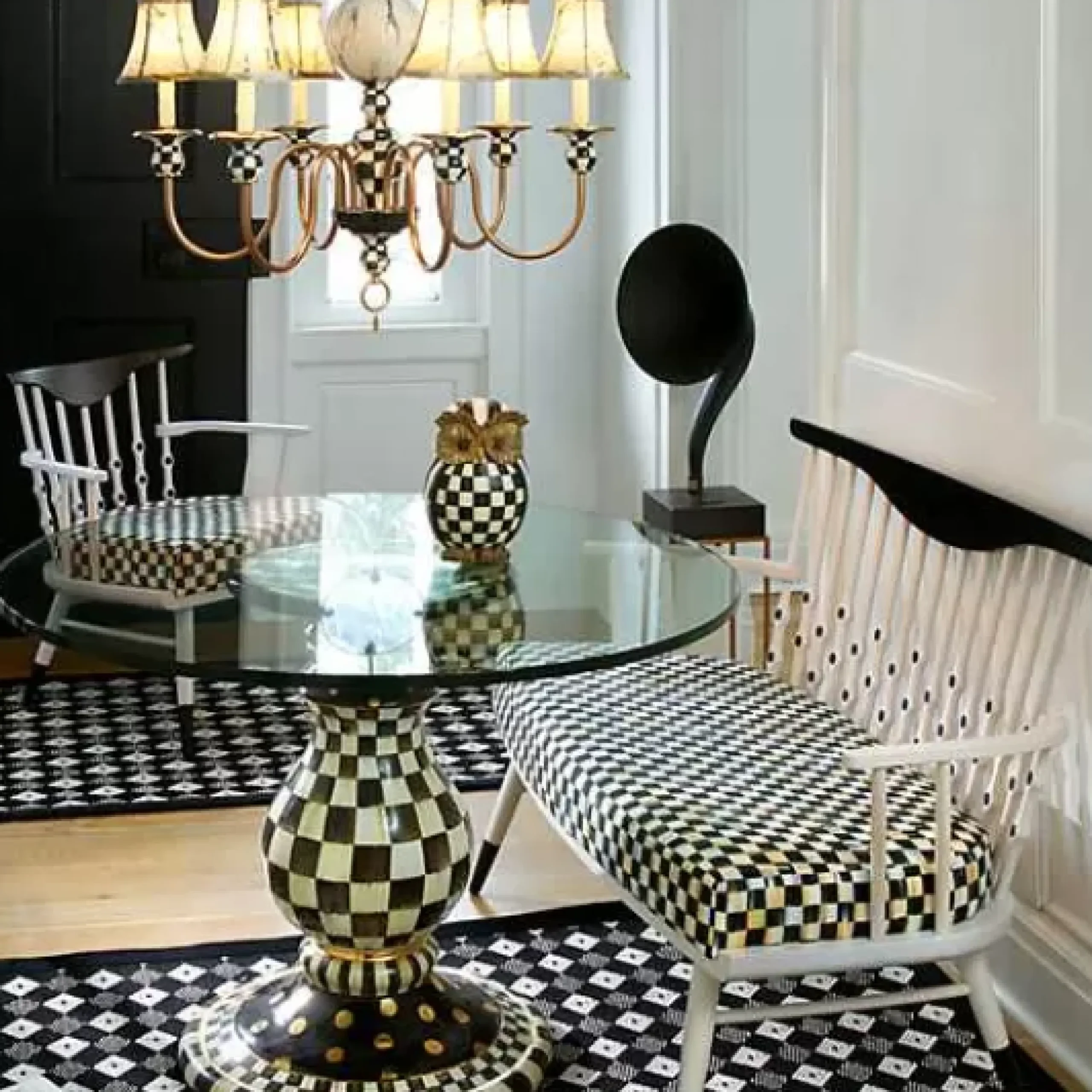 MacKenzie-Childs Courtly Check Ceramic Pedestal Table Base< Dining Room & Kitchen