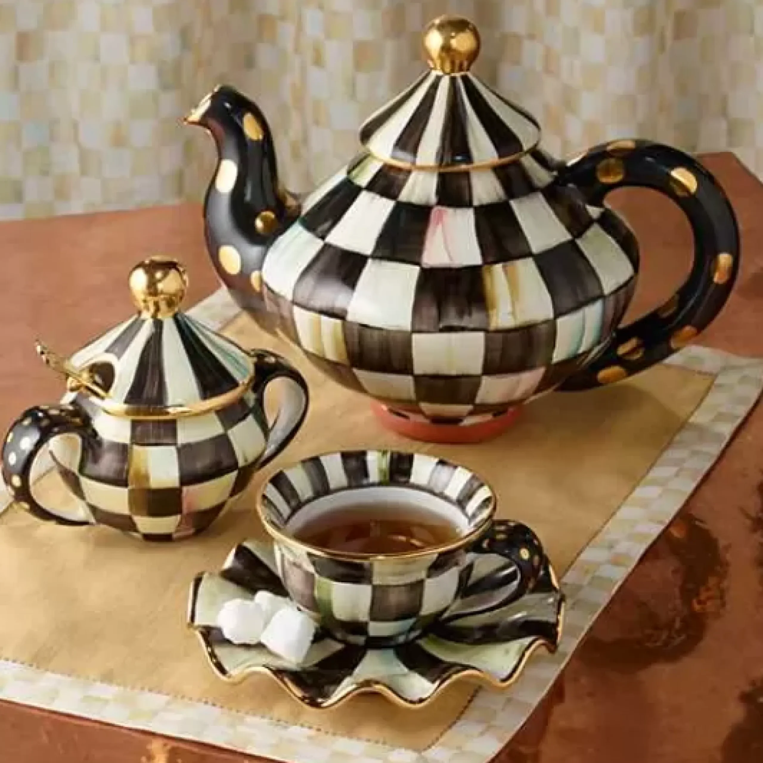 MacKenzie-Childs Courtly Check Ceramic Teapot< Serveware|Tea Kettles