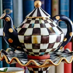 MacKenzie-Childs Courtly Check Ceramic Teapot< Serveware|Tea Kettles