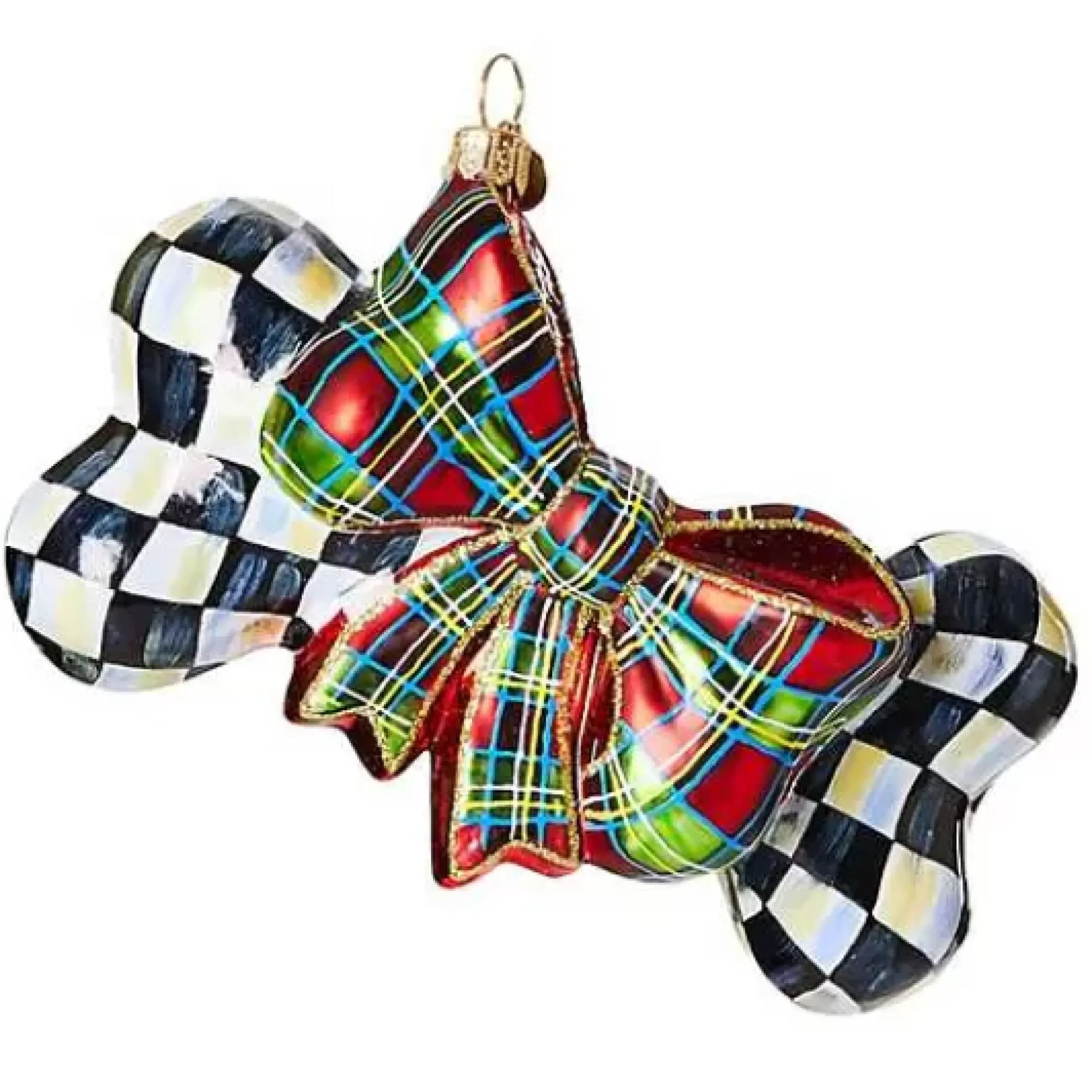 MacKenzie-Childs Courtly Check Dog Bone Glass Ornament< Holiday