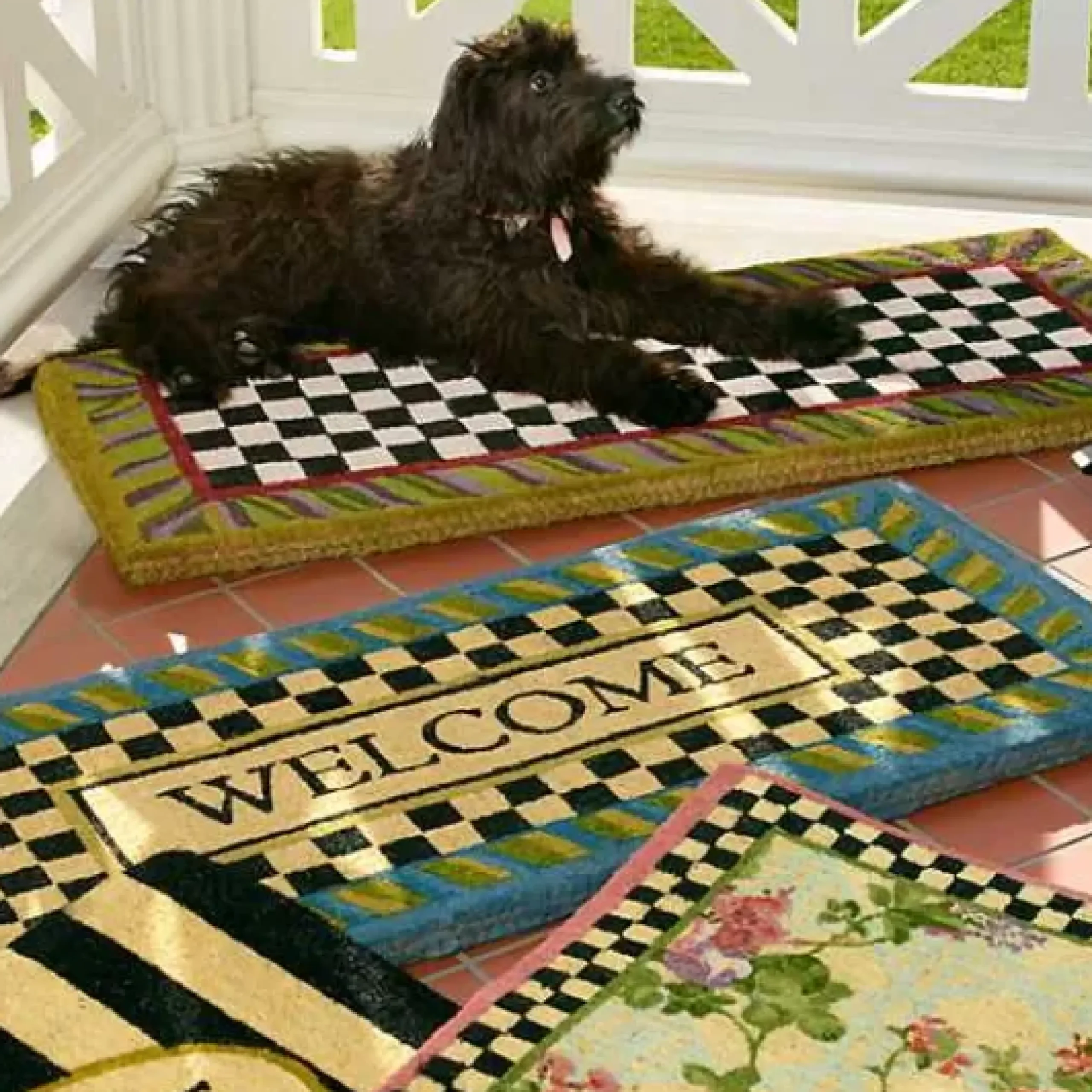 MacKenzie-Childs Courtly Check Double Door Entrance Mat< Outdoor|Rugs