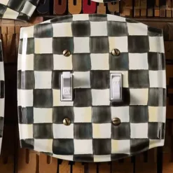 MacKenzie-Childs Courtly Check Double Toggle Switch Plate< Finishing Touches|Room Accents