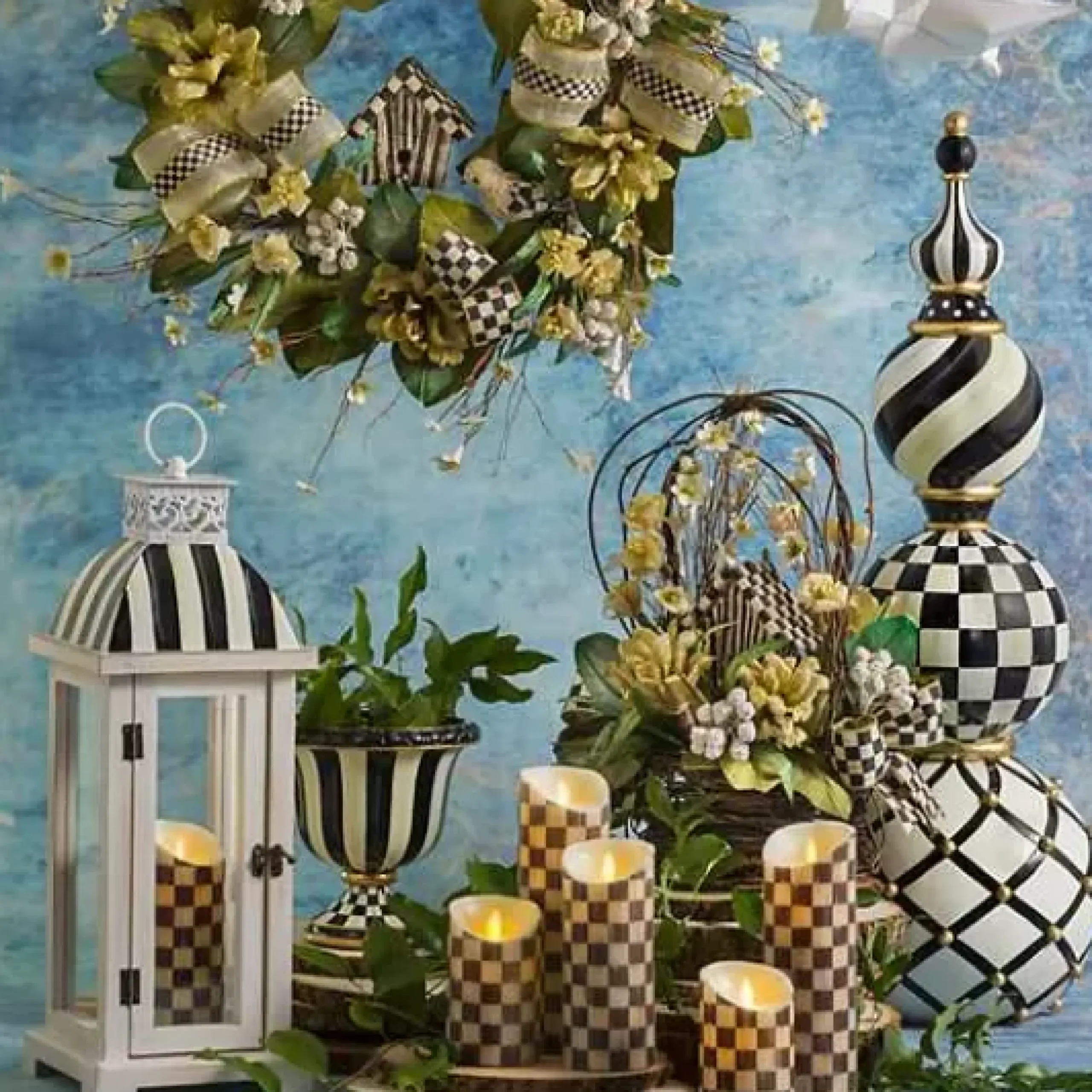 MacKenzie-Childs Courtly Check Flicker 5 Pillar Candle< Candles & Fragrances|Table Accessories