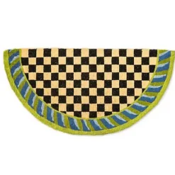 MacKenzie-Childs Courtly Check Half Round Blue  Green Entrance Mat< Outdoor|Rugs
