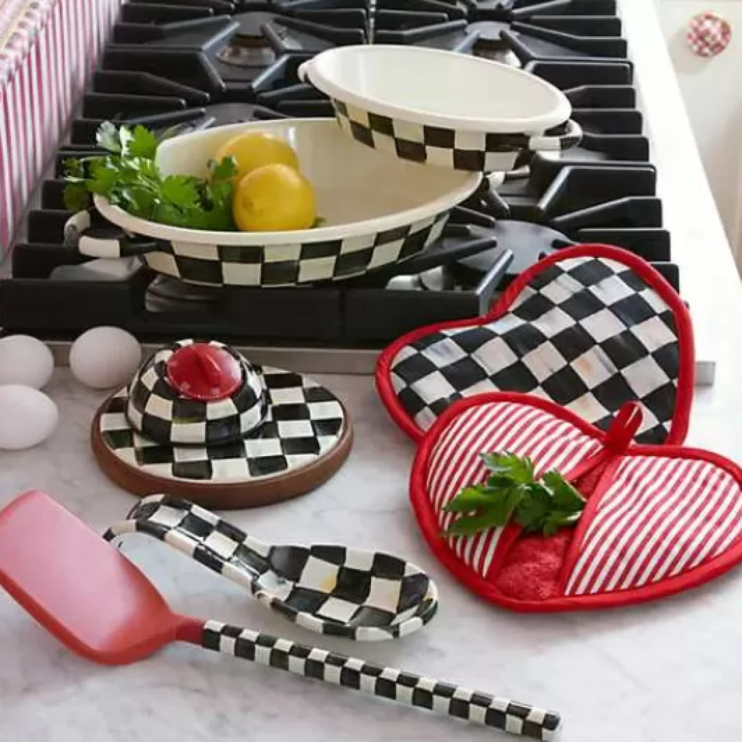 MacKenzie-Childs Courtly Check Heart Potholder< Kitchen & Table Linens