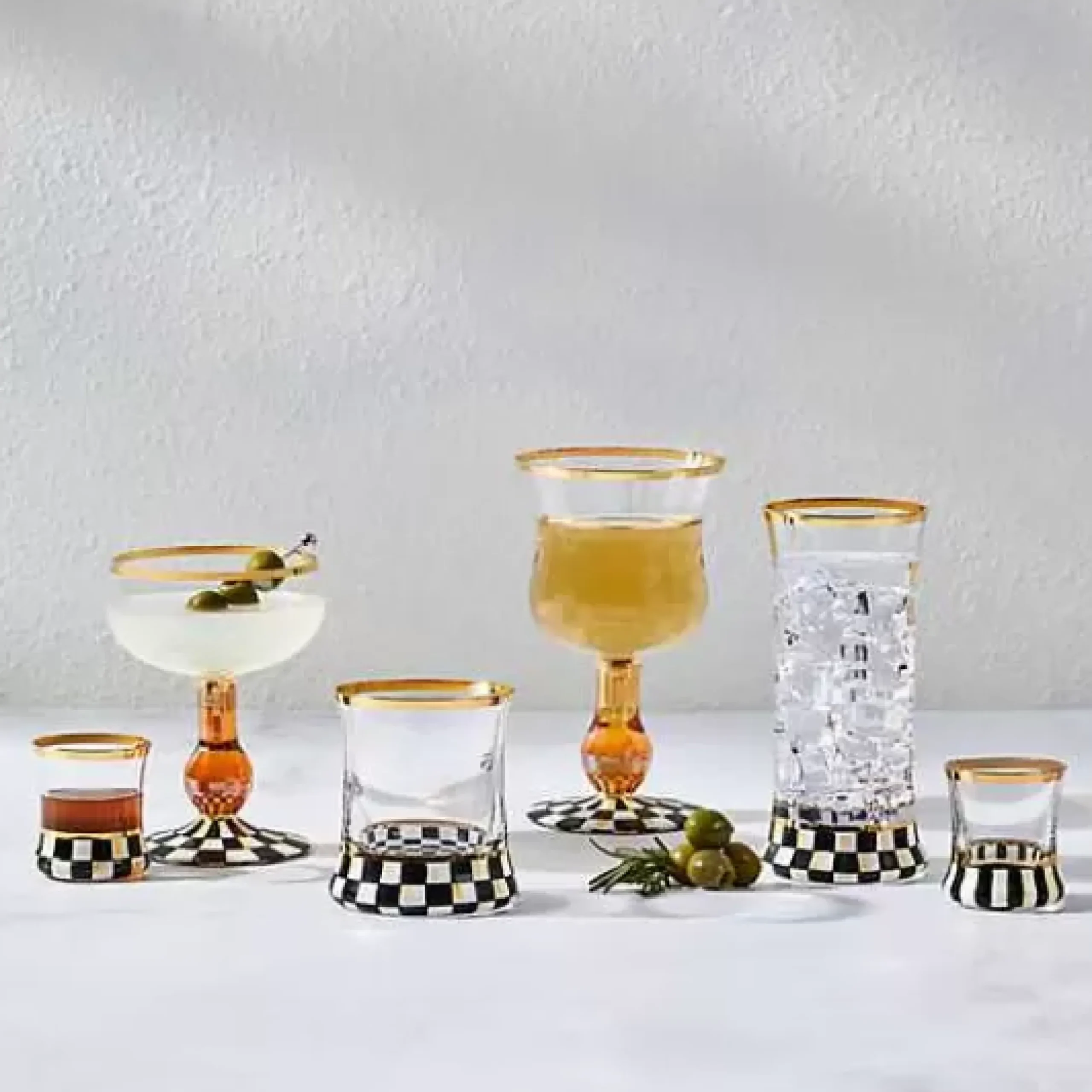 MacKenzie-Childs Courtly Check Highball Glass, Set of 2< Holiday|The Halloween Shop