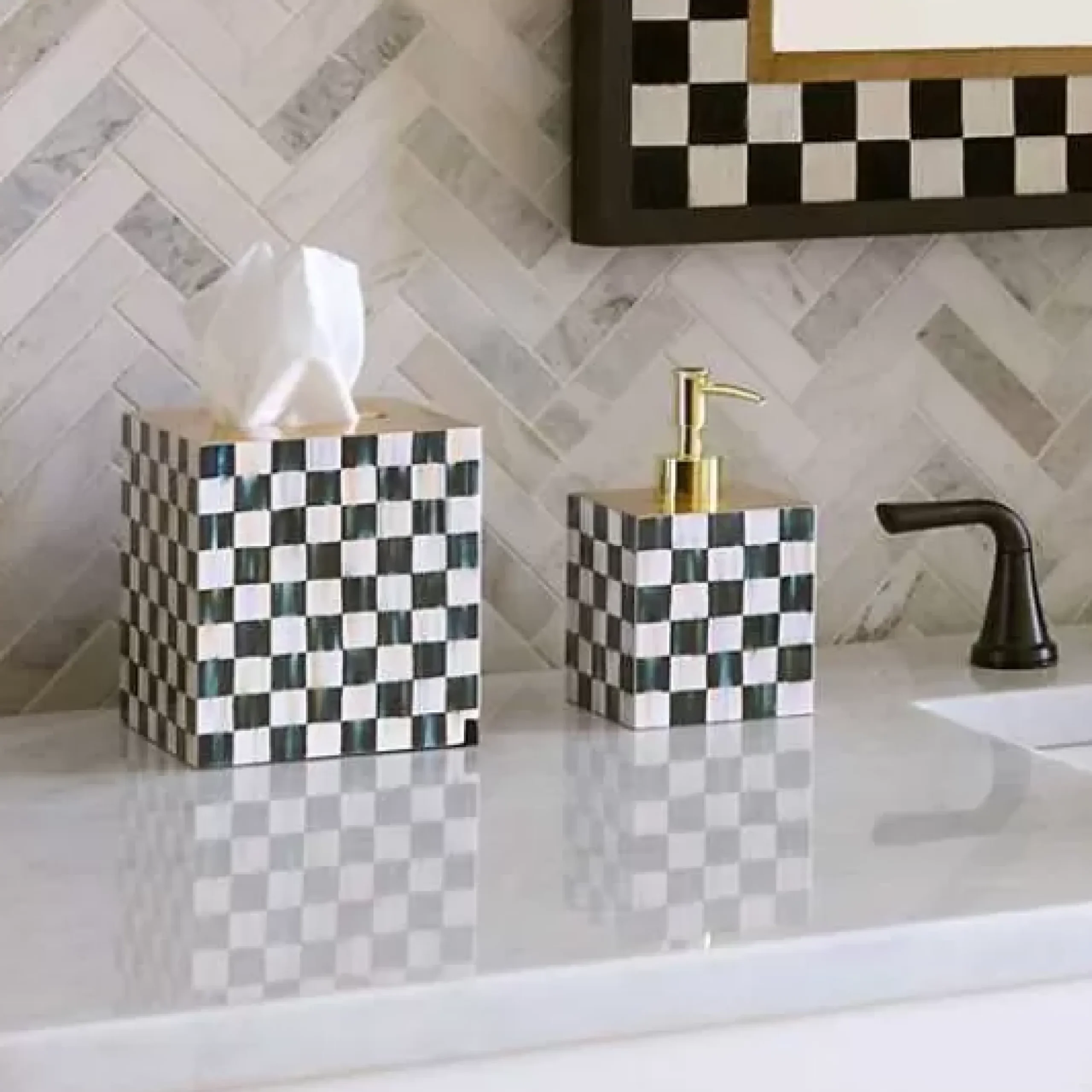 MacKenzie-Childs Courtly Check Lacquer Boutique Tissue Box Cover< Bath & Bath Accessories