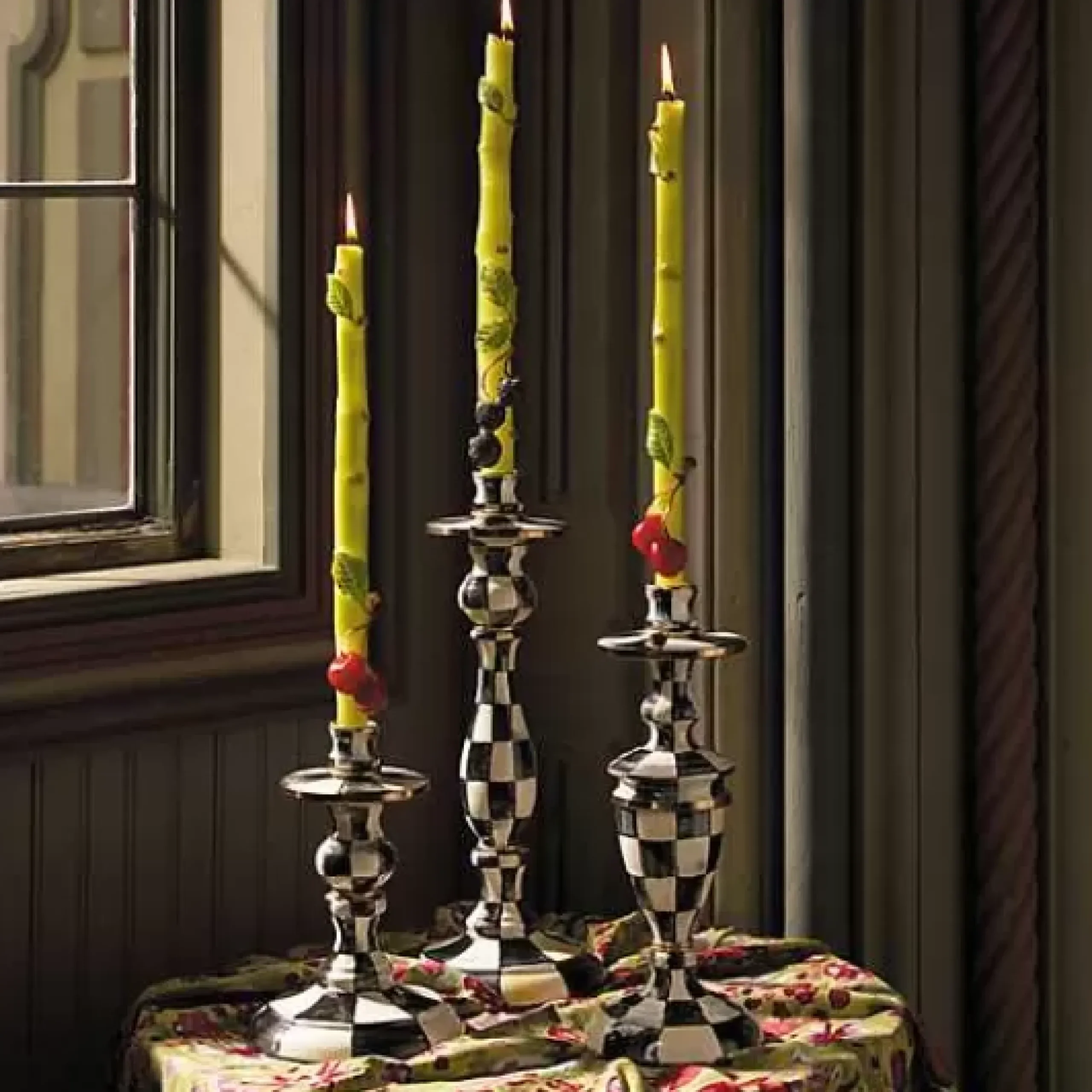 MacKenzie-Childs Courtly Check Large Enamel Candlestick< Candles & Fragrances|Table Accessories
