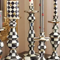 MacKenzie-Childs Courtly Check Large Enamel Candlestick< Candles & Fragrances|Table Accessories