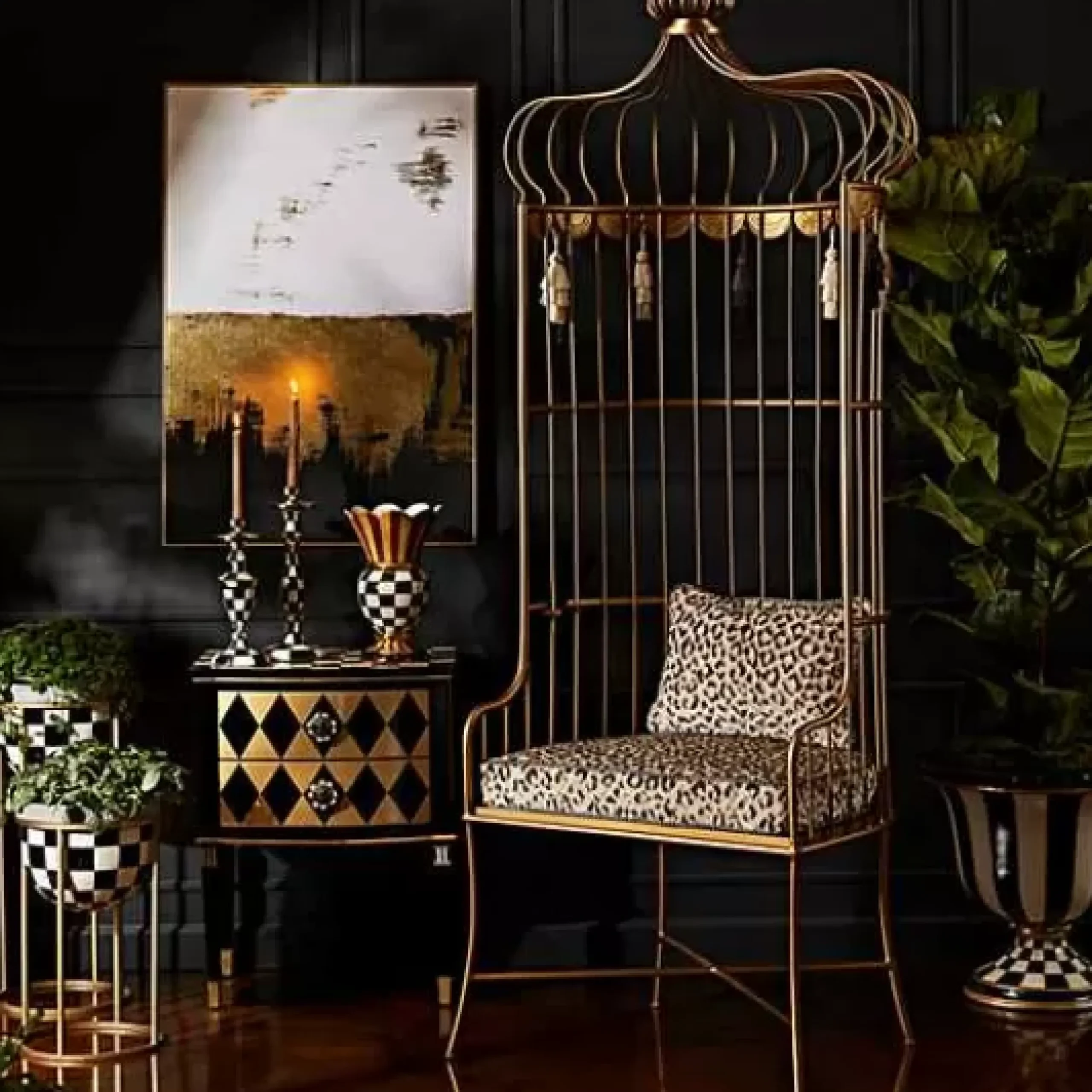 MacKenzie-Childs Courtly Check Large Enamel Candlestick< Candles & Fragrances|Table Accessories