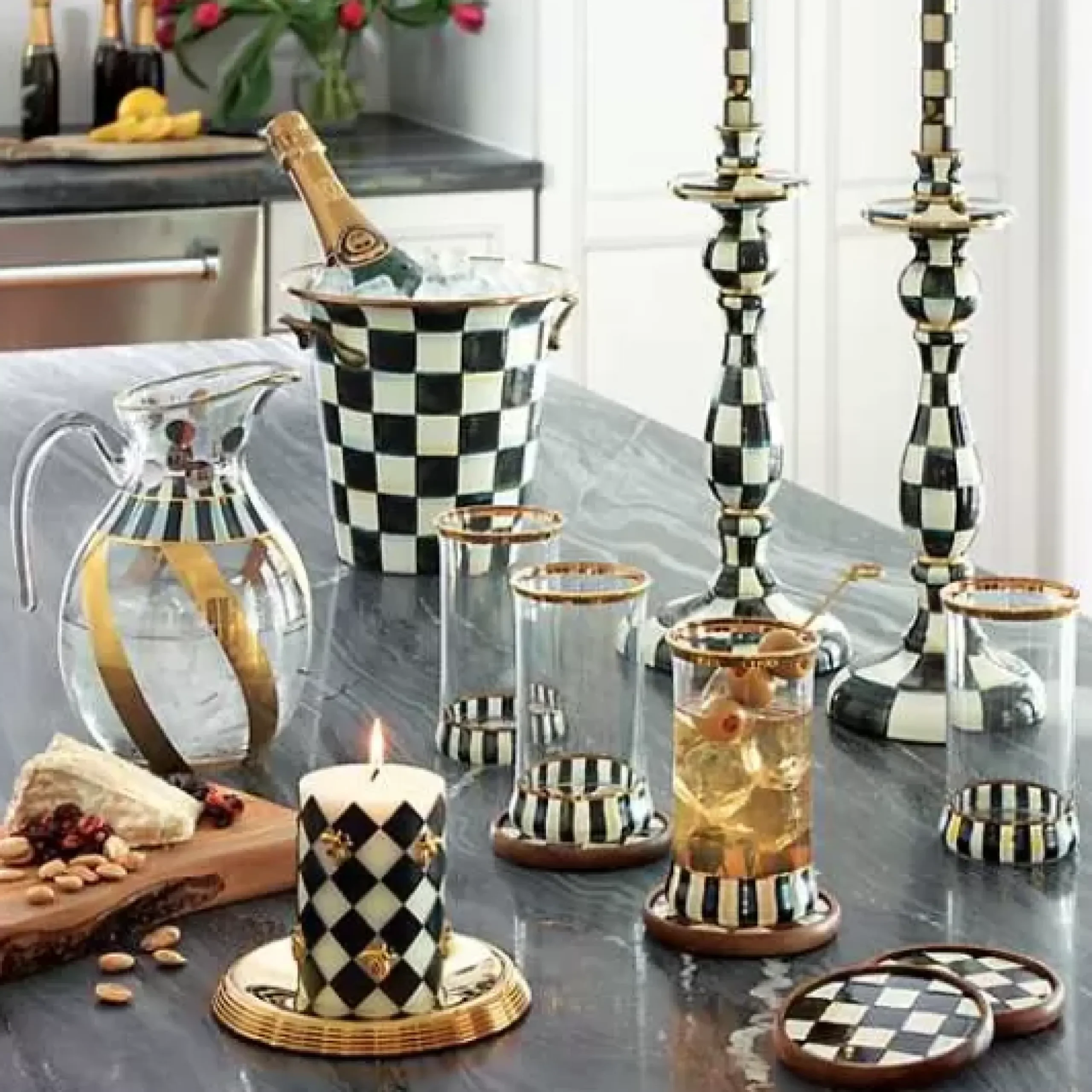 MacKenzie-Childs Courtly Check Large Enamel Candlestick< Candles & Fragrances|Table Accessories