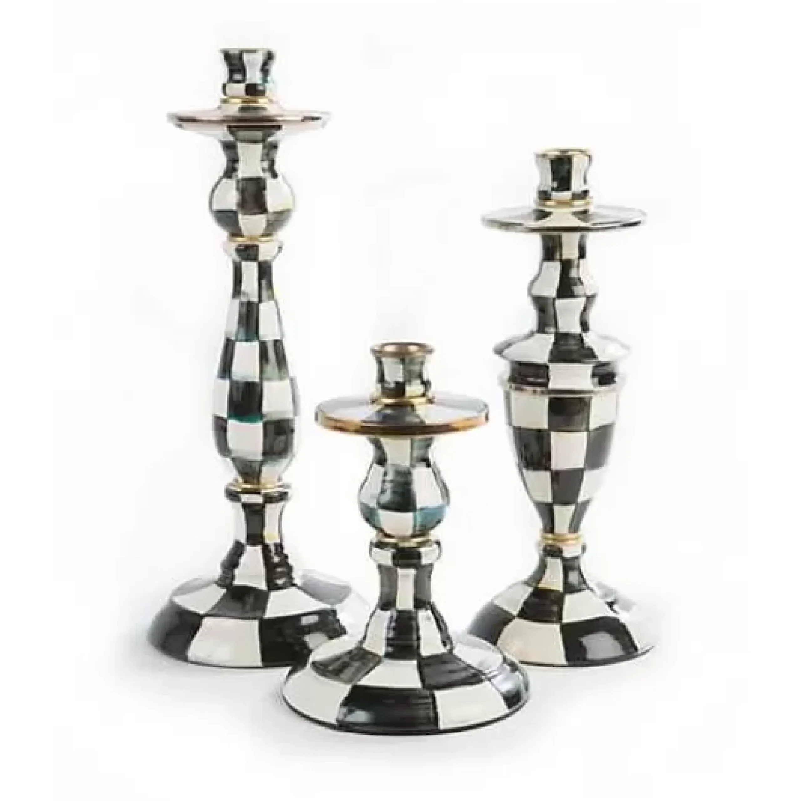 MacKenzie-Childs Courtly Check Large Enamel Candlestick< Candles & Fragrances|Table Accessories