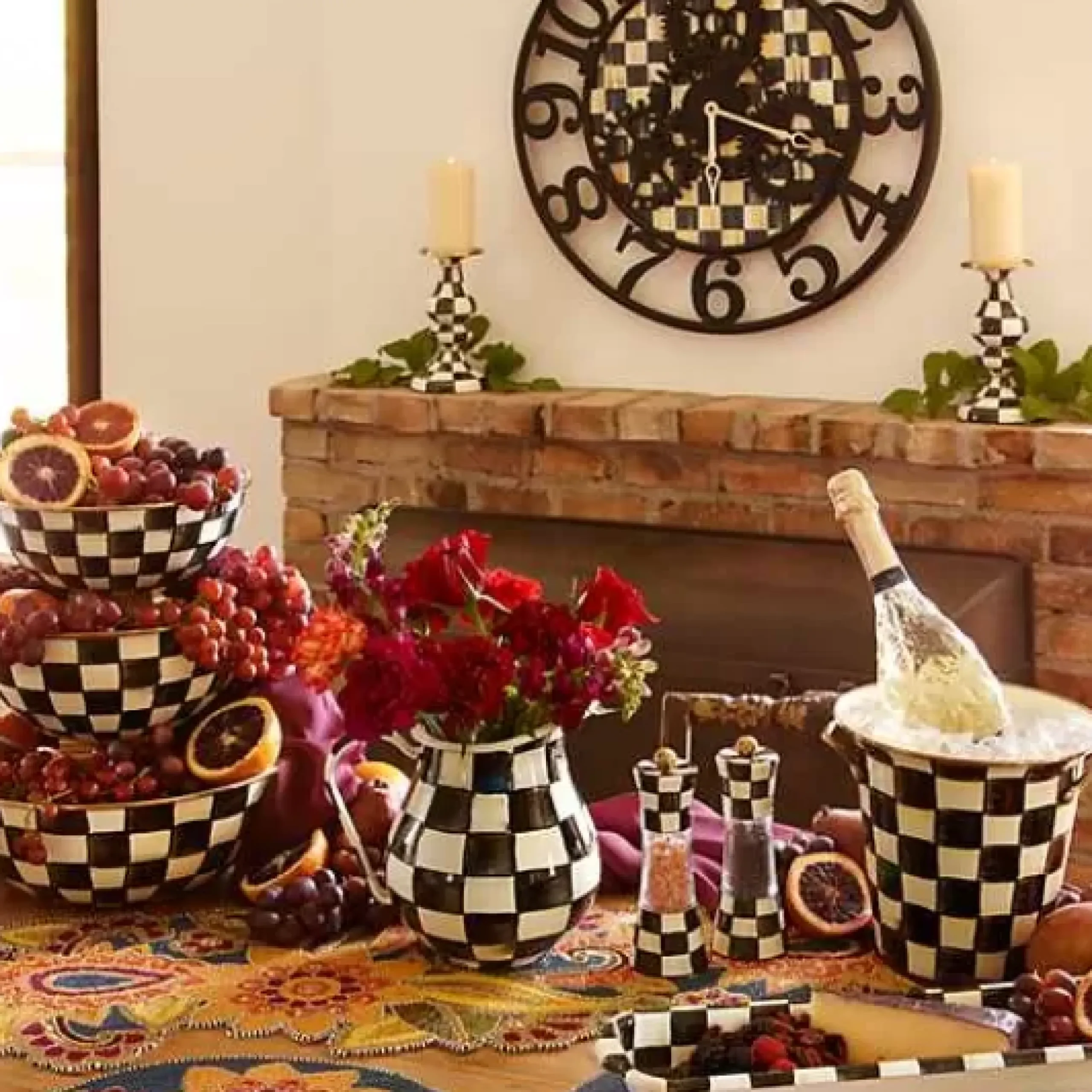 MacKenzie-Childs Courtly Check Large Farmhouse Wall Clock< Room Accents