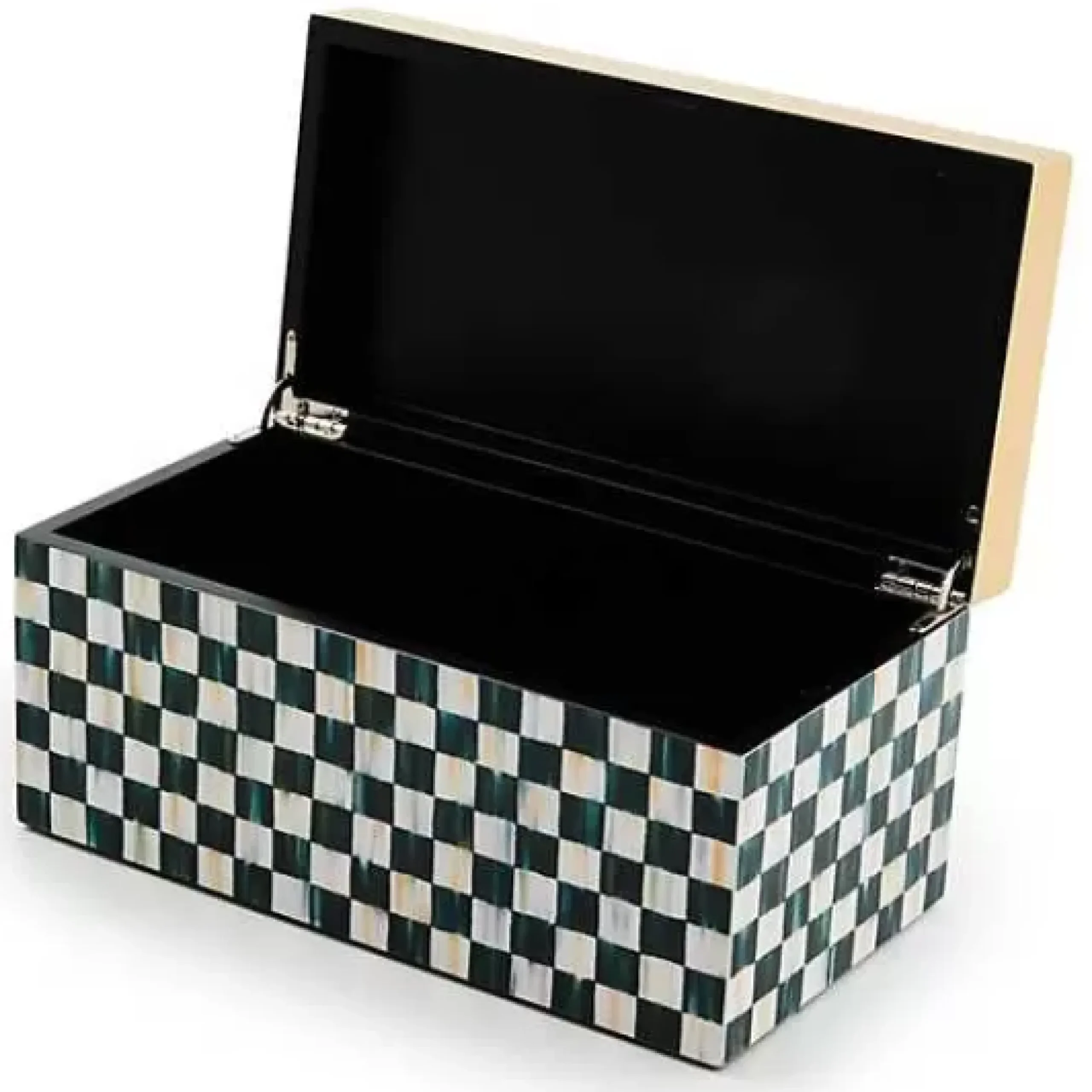 MacKenzie-Childs Courtly Check Large Lacquer Decorative Box with Gold Hinged Lid< Room Accents