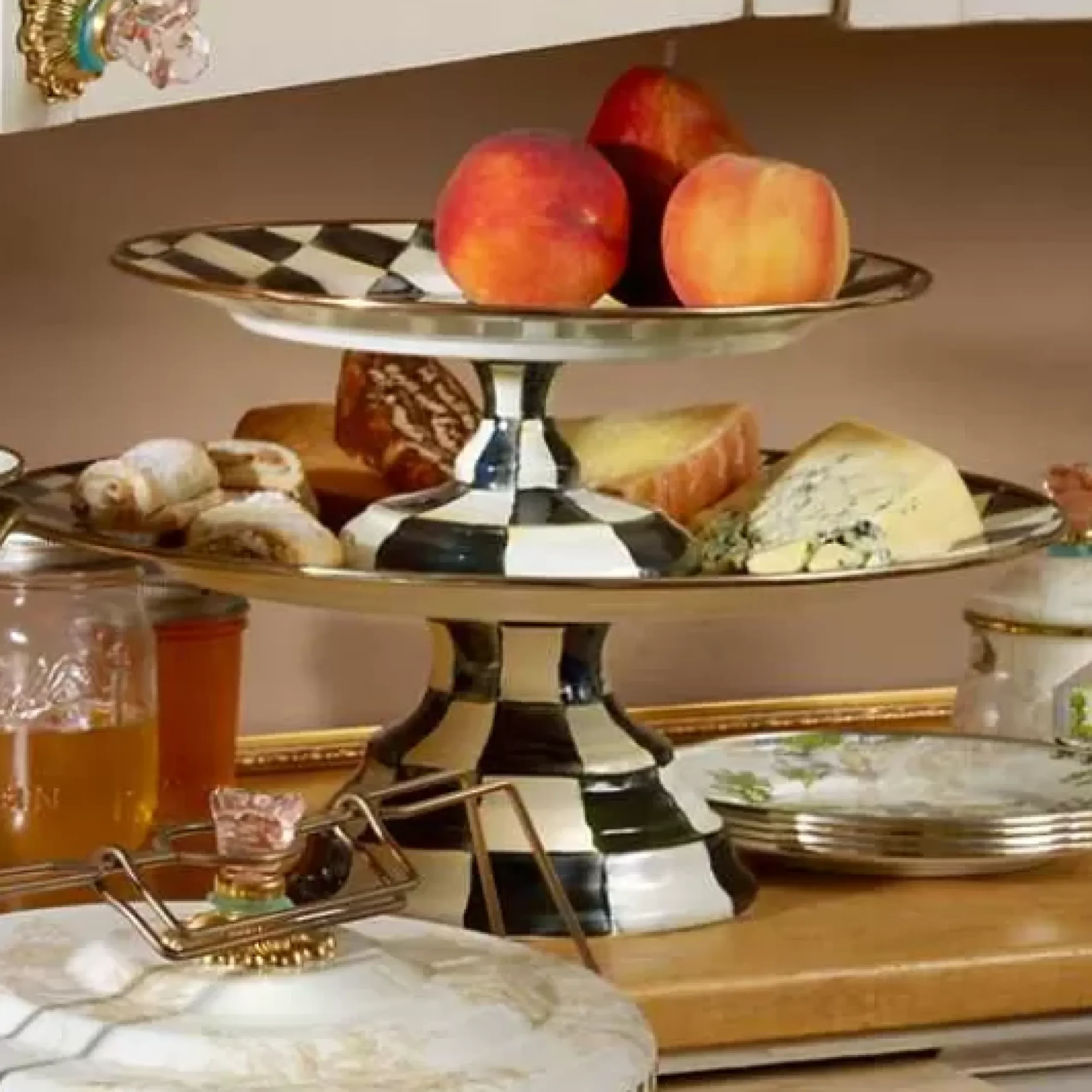 MacKenzie-Childs Courtly Check Large Pedestal Platter< Serveware
