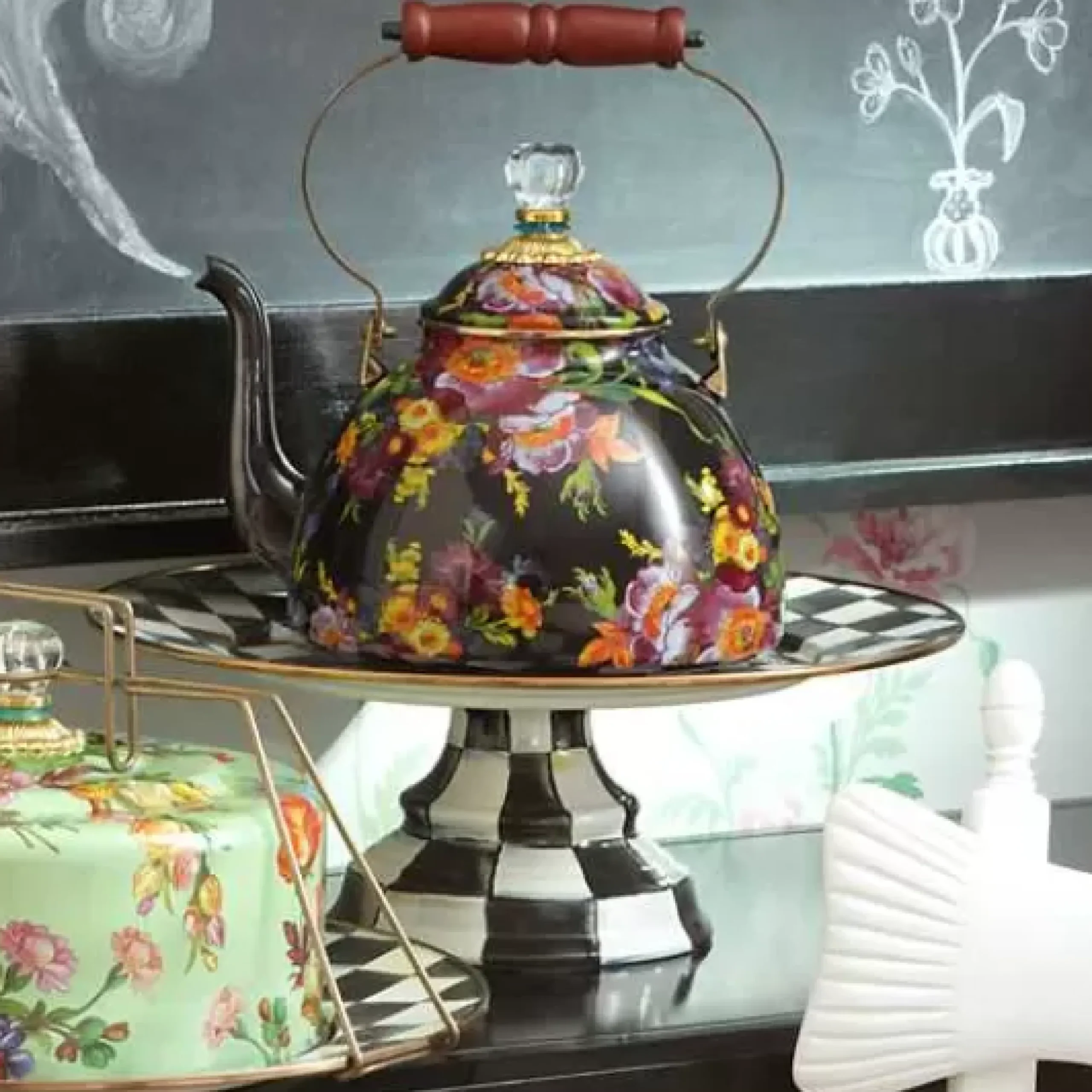 MacKenzie-Childs Courtly Check Large Pedestal Platter< Serveware