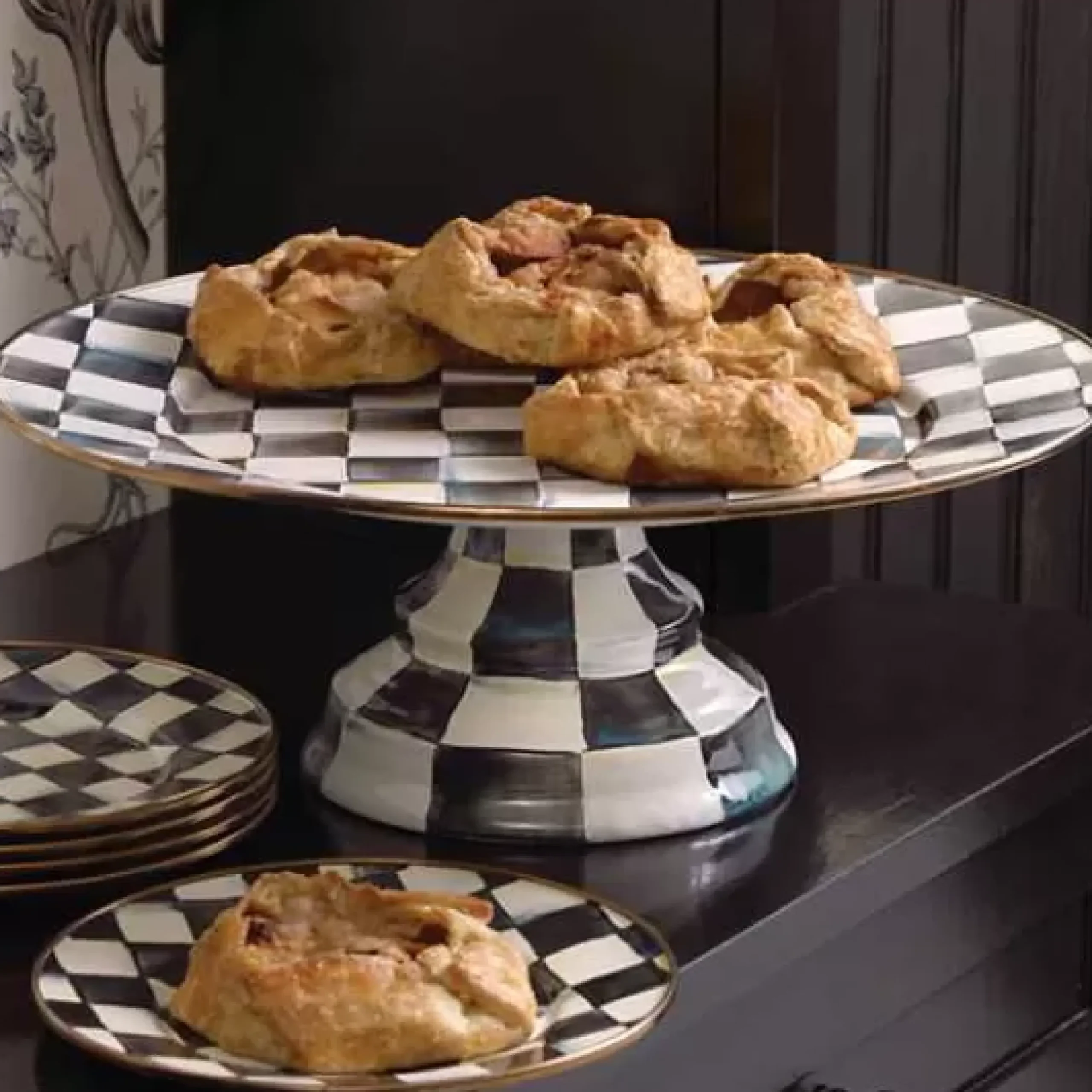 MacKenzie-Childs Courtly Check Large Pedestal Platter< Serveware