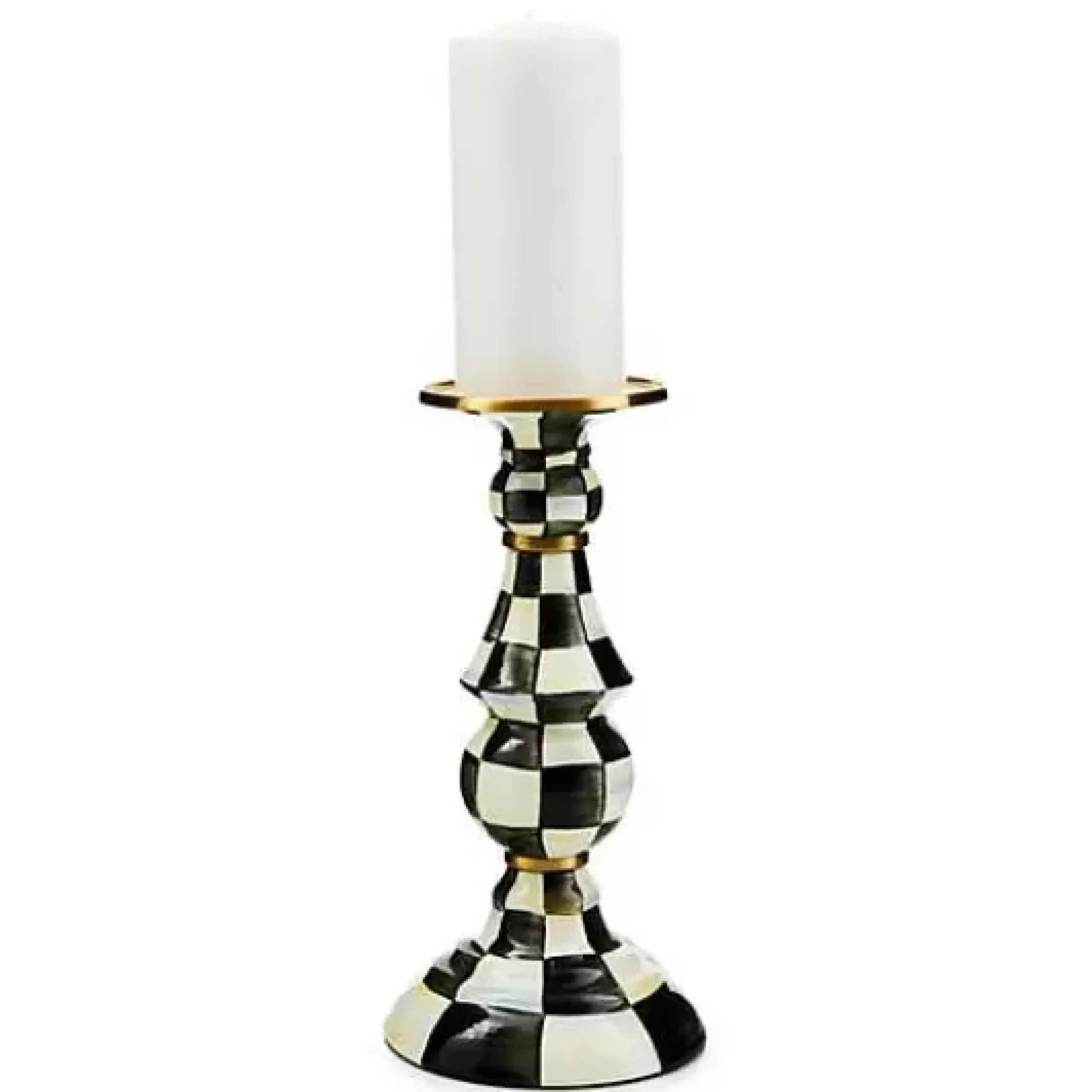 MacKenzie-Childs Courtly Check Large Pillar Candlestick< Candles & Fragrances|Table Accessories