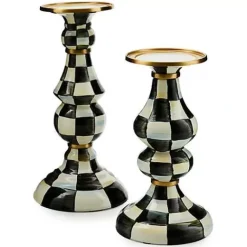 MacKenzie-Childs Courtly Check Large Pillar Candlestick< Candles & Fragrances|Table Accessories