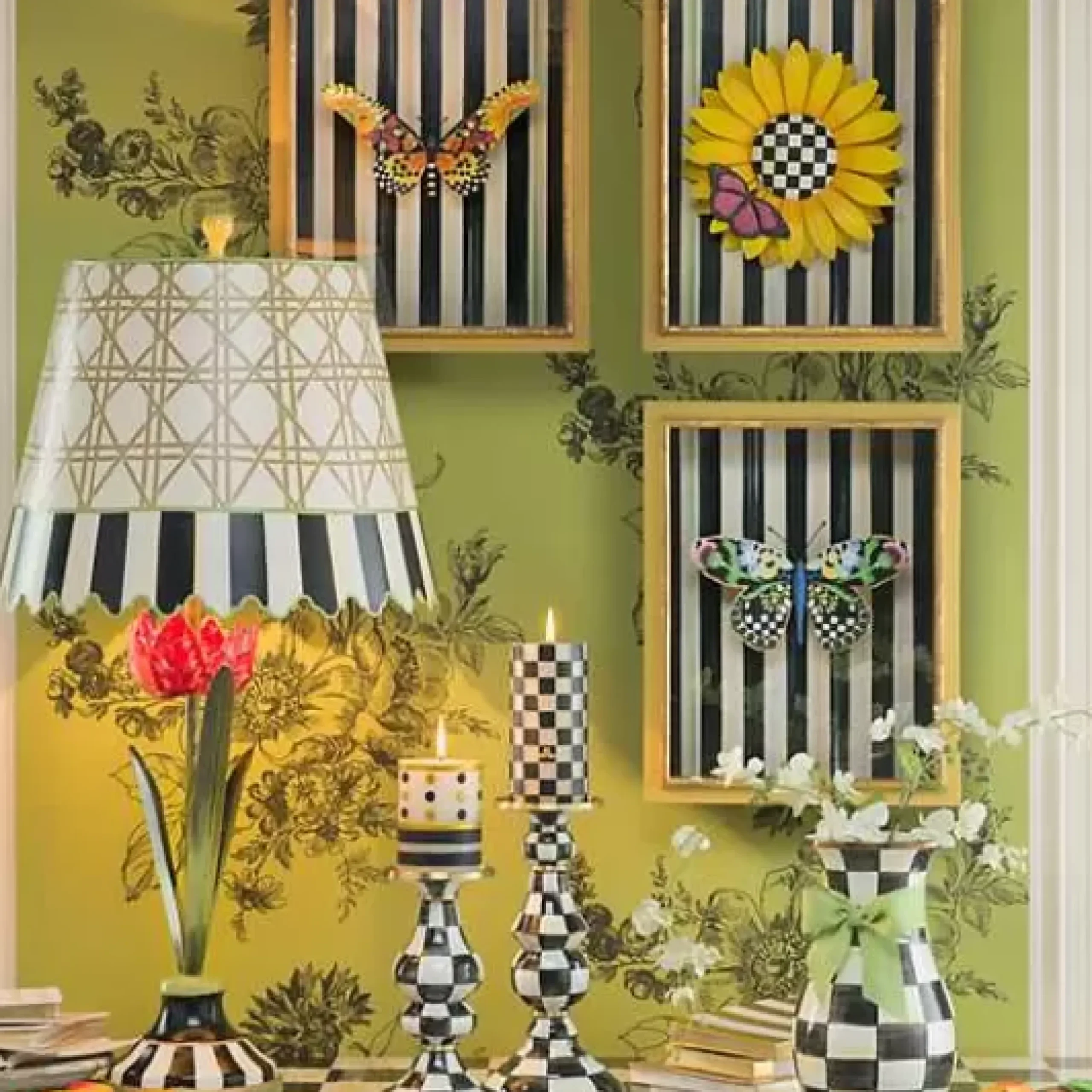 MacKenzie-Childs Courtly Check Large Pillar Candlestick< Candles & Fragrances|Table Accessories