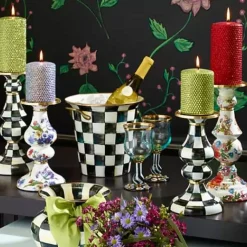 MacKenzie-Childs Courtly Check Large Pillar Candlestick< Candles & Fragrances|Table Accessories