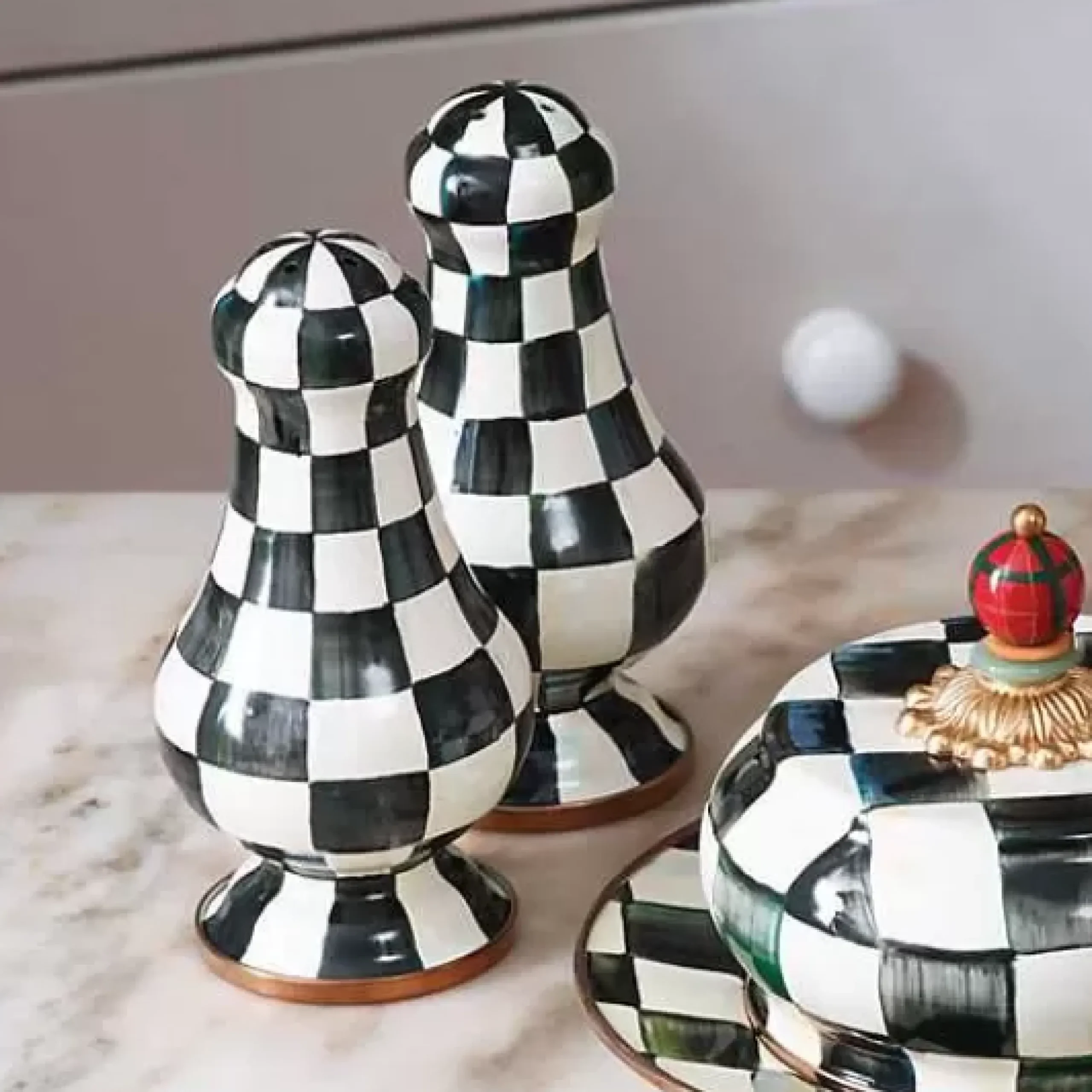 MacKenzie-Childs Courtly Check Large Salt Pepper Shakers< Table Accessories|Serveware