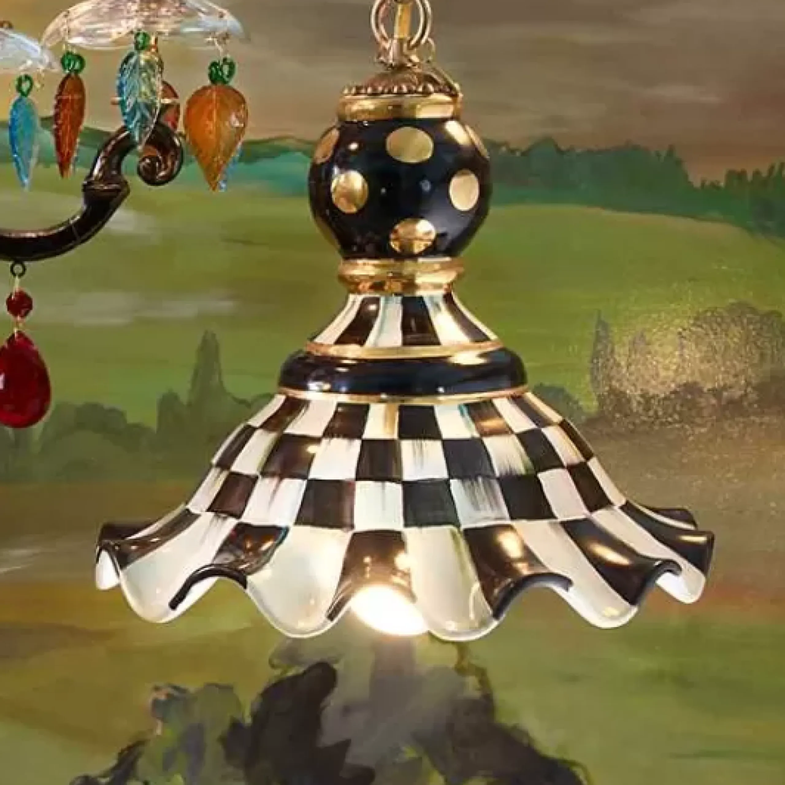 MacKenzie-Childs Courtly Check Medium Ceramic Pendant Lamp< Lighting