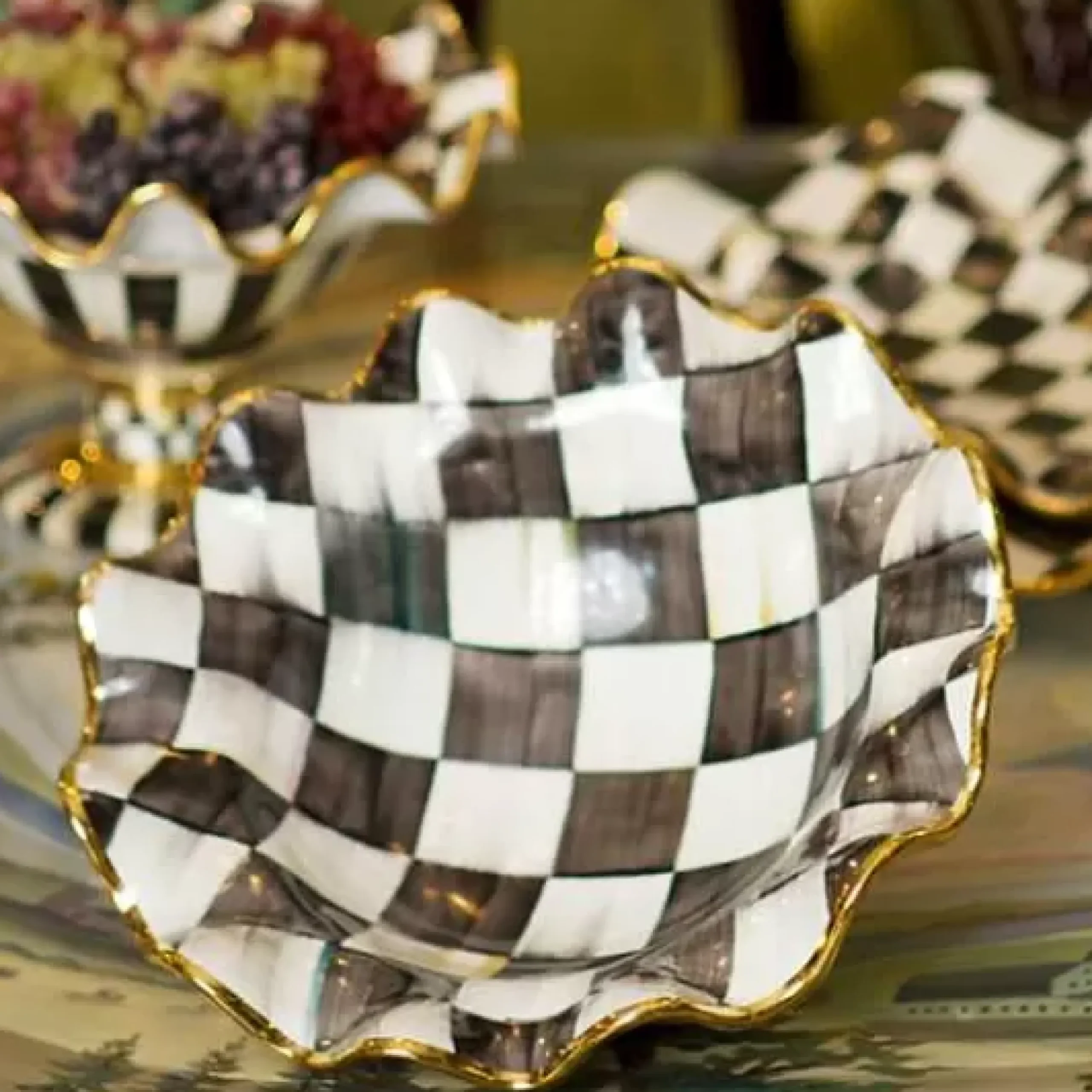 MacKenzie-Childs Courtly Check Medium Ceramic Fluted Serving Bowl< Serveware