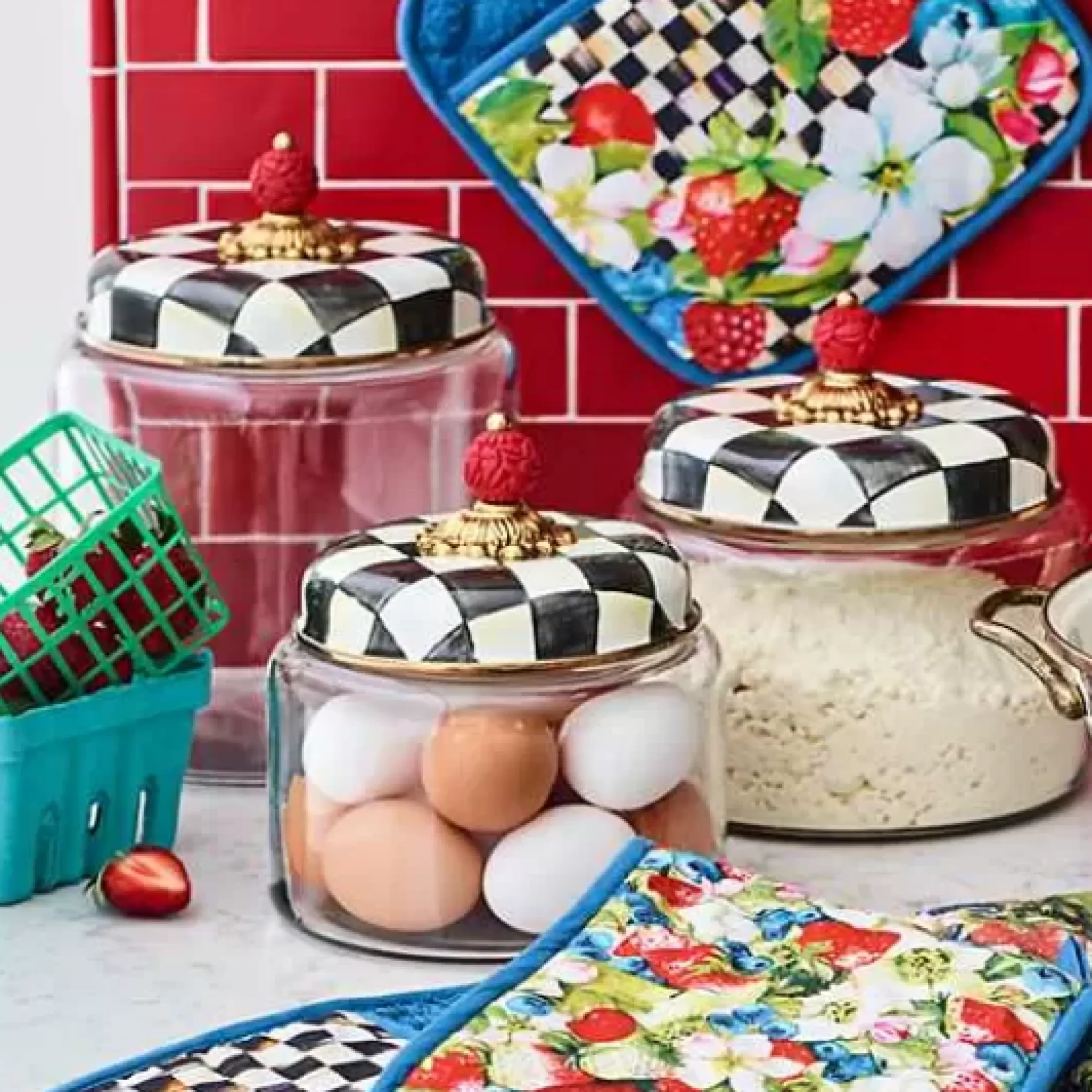 MacKenzie-Childs Courtly Check Medium Kitchen Canister< Room Accents
