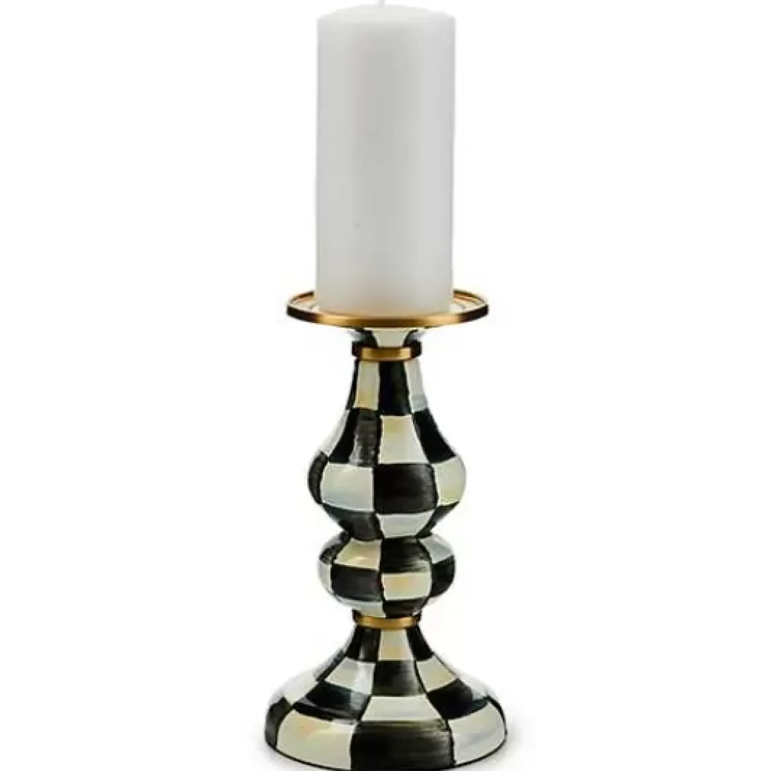 MacKenzie-Childs Courtly Check Medium Pillar Candlestick< Candles & Fragrances|Table Accessories