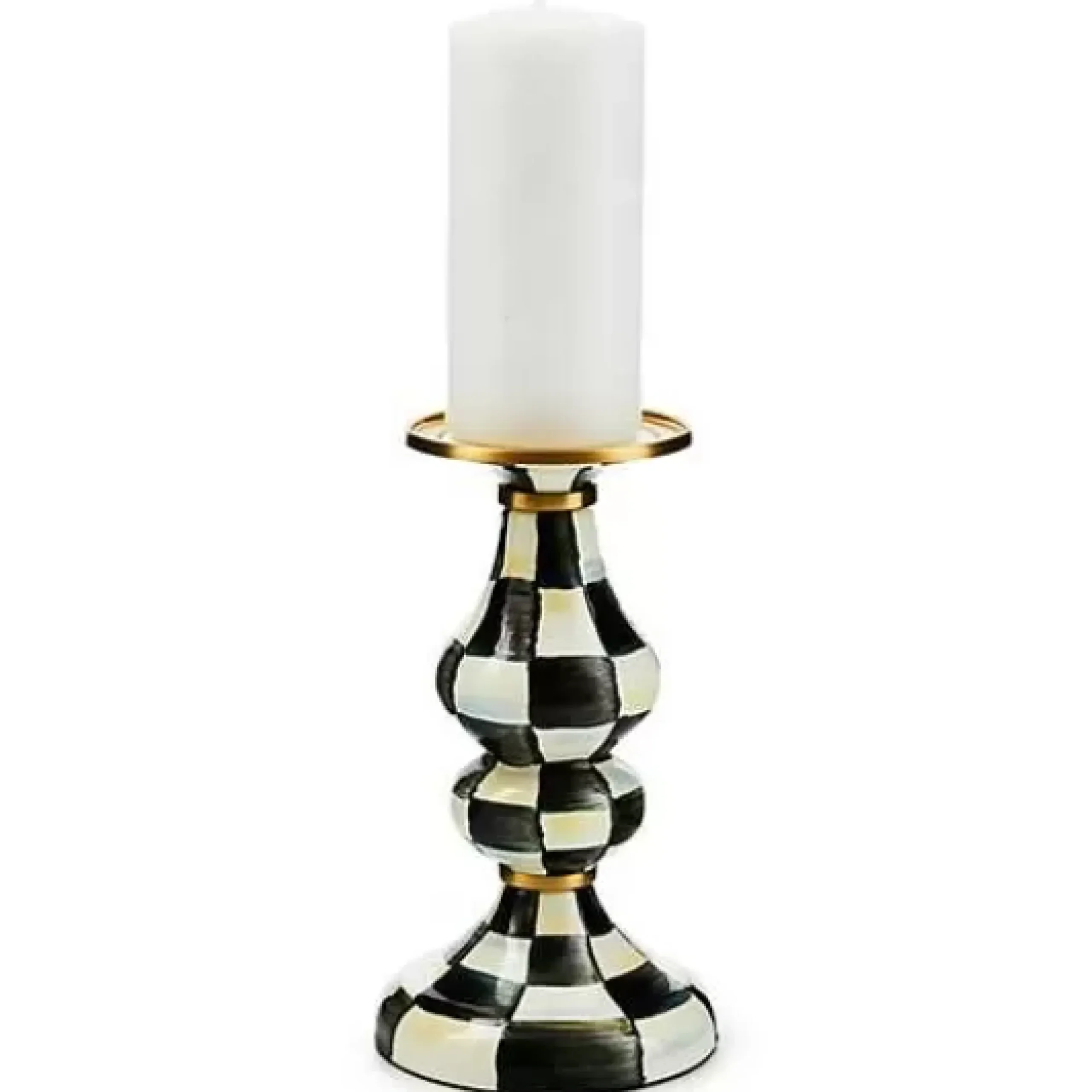 MacKenzie-Childs Courtly Check Medium Pillar Candlestick< Candles & Fragrances|Table Accessories