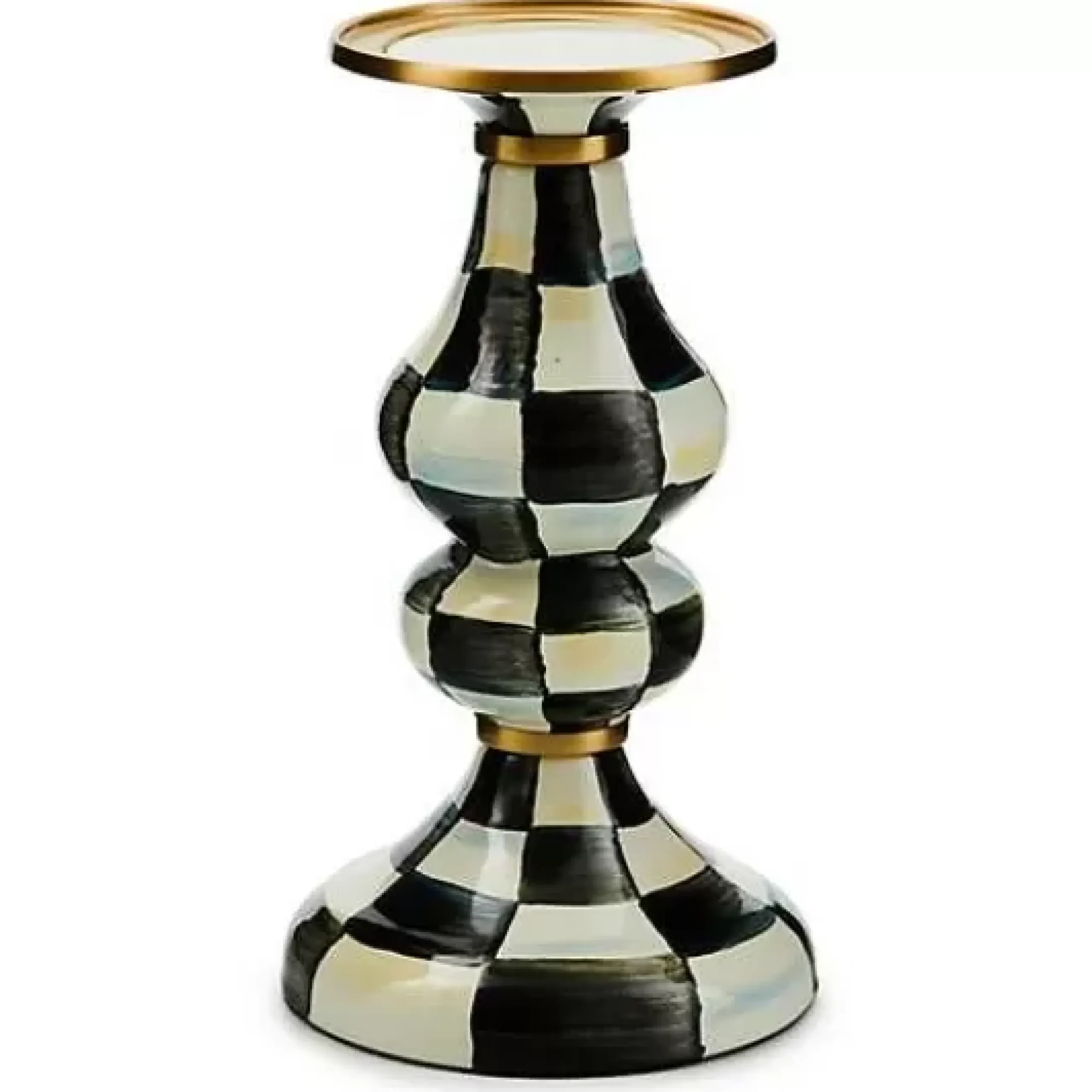 MacKenzie-Childs Courtly Check Medium Pillar Candlestick< Candles & Fragrances|Table Accessories