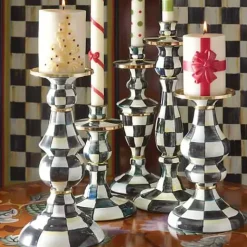MacKenzie-Childs Courtly Check Medium Pillar Candlestick< Candles & Fragrances|Table Accessories