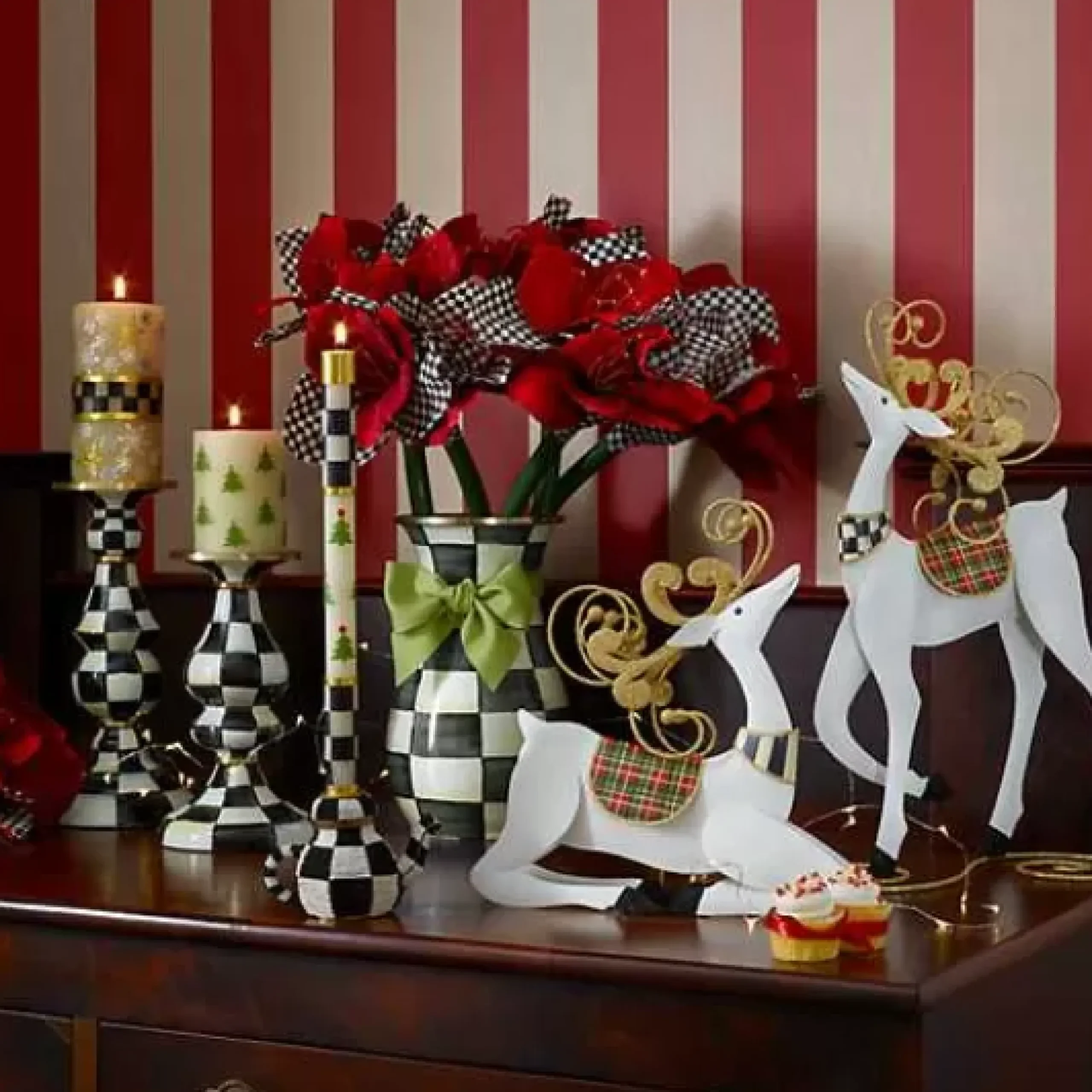 MacKenzie-Childs Courtly Check Medium Pillar Candlestick< Candles & Fragrances|Table Accessories