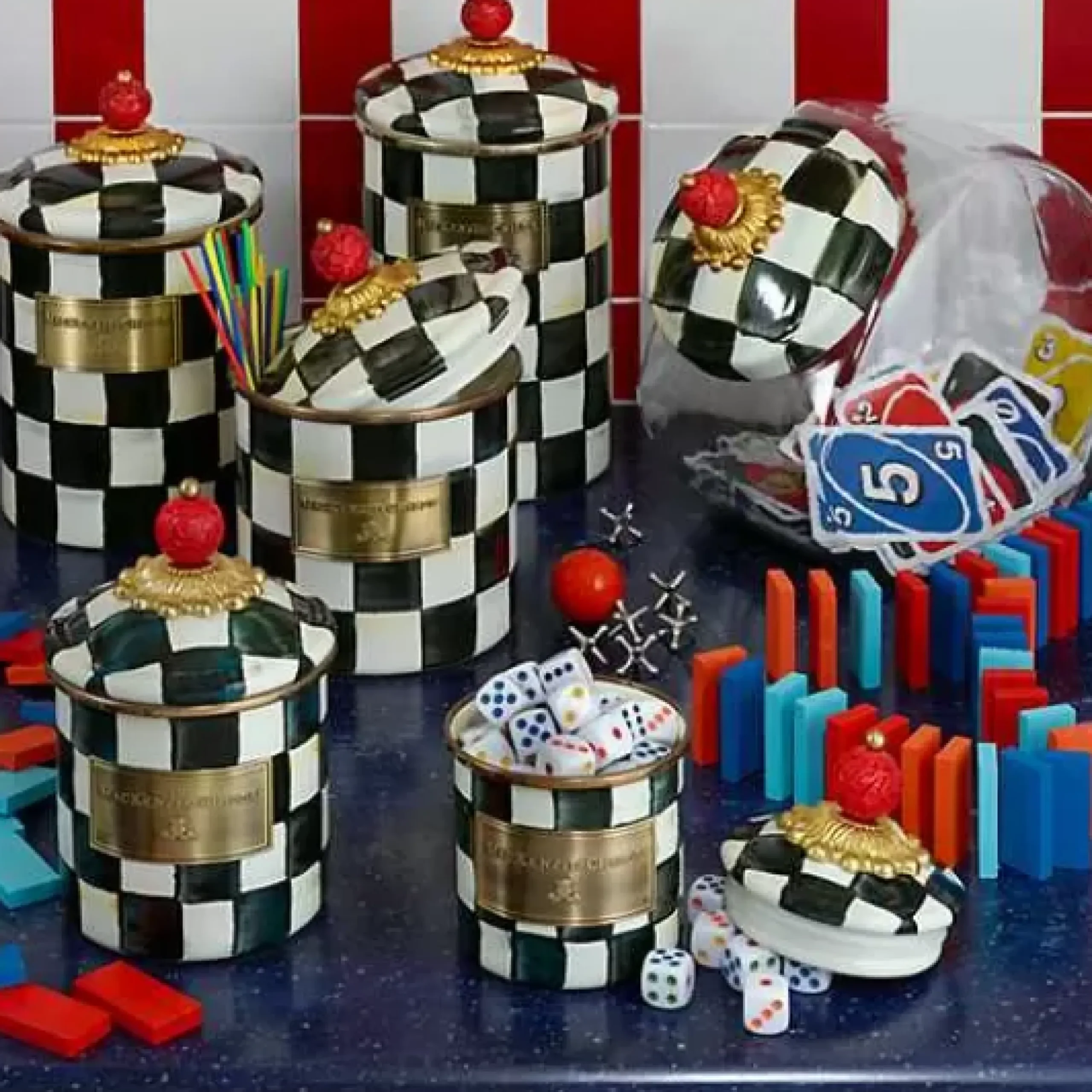 MacKenzie-Childs Courtly Check Mini Canister< Room Accents|Kitchen Storage & Organization