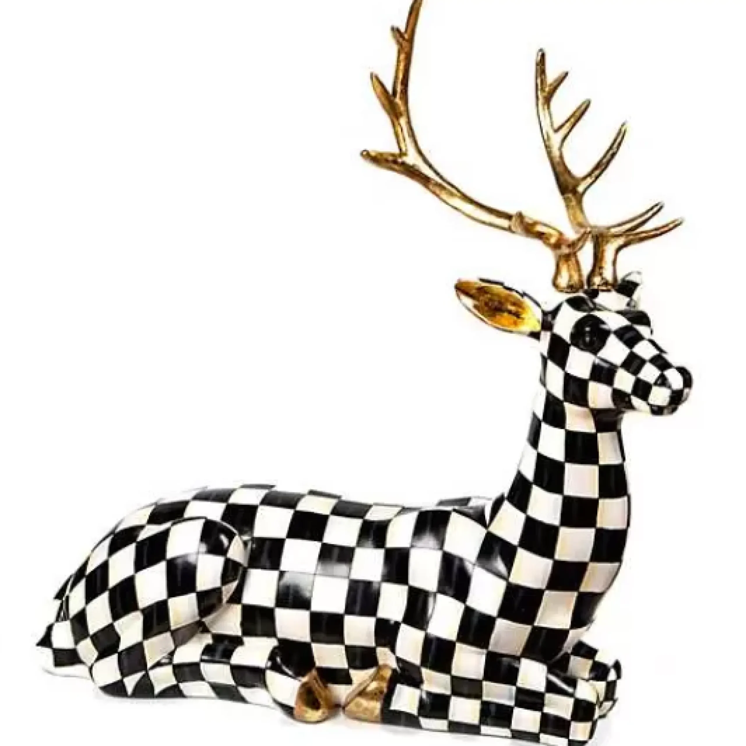 MacKenzie-Childs Courtly Check Outdoor Resting Deer< Holiday|Outdoor