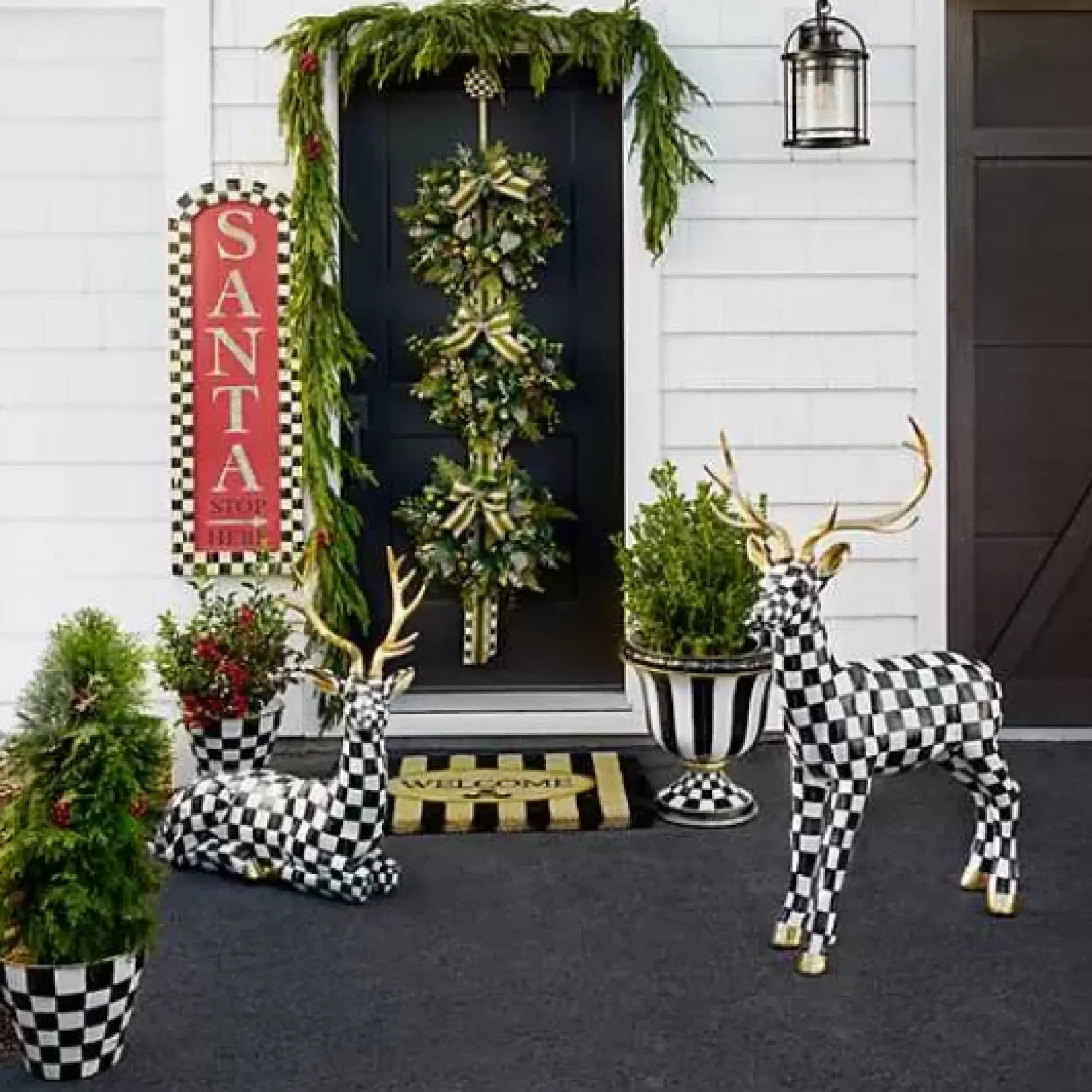 MacKenzie-Childs Courtly Check Outdoor Standing Deer< Holiday|Outdoor
