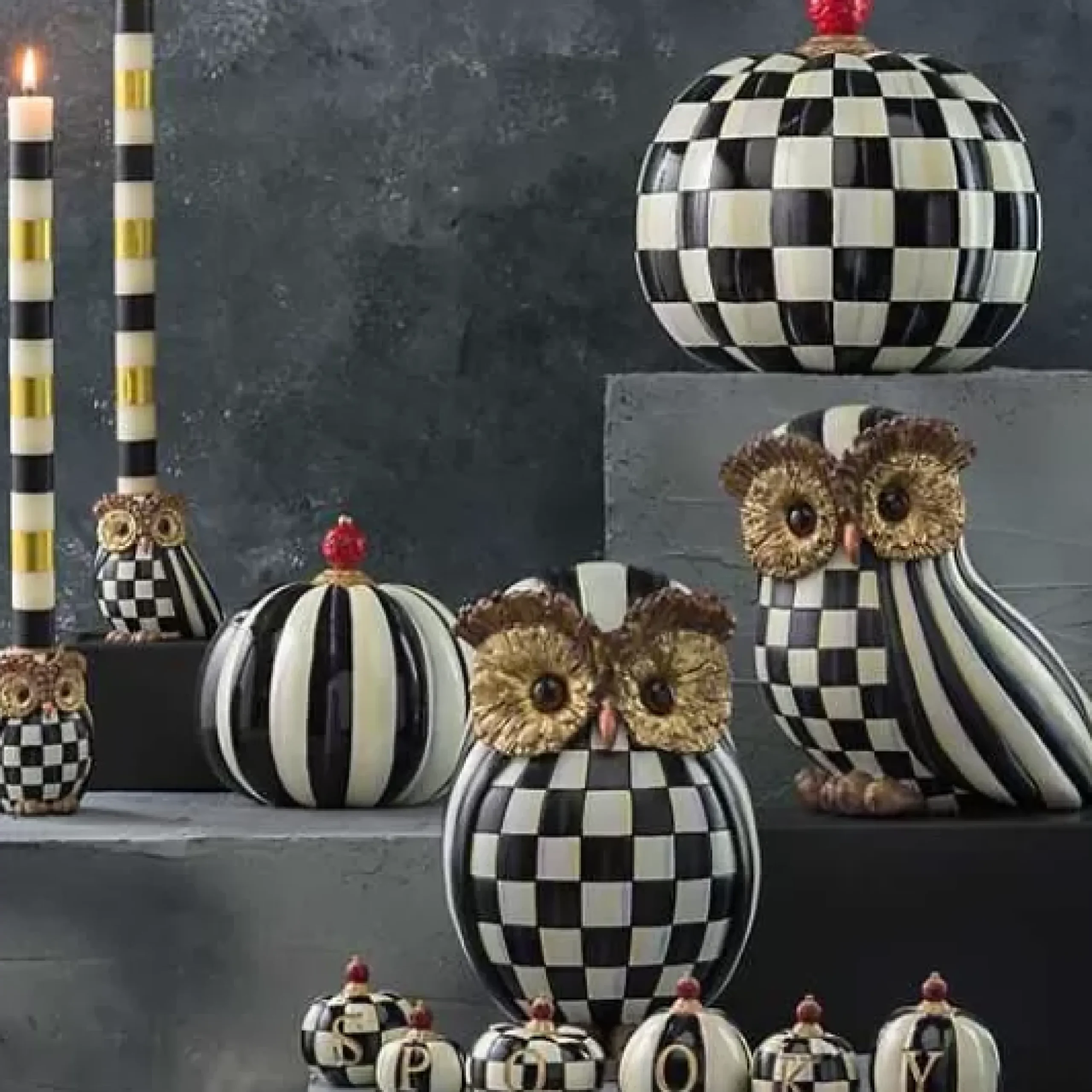 MacKenzie-Childs Courtly Check Owl< The Halloween Shop|The Fall Shop