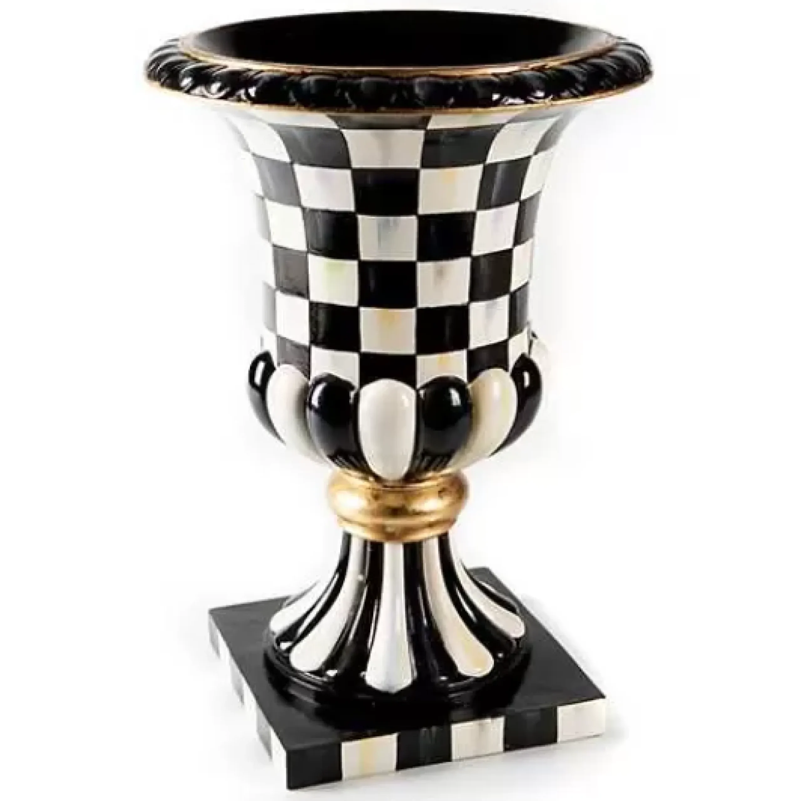 MacKenzie-Childs Courtly Check Pedestal Tabletop Urn< Outdoor