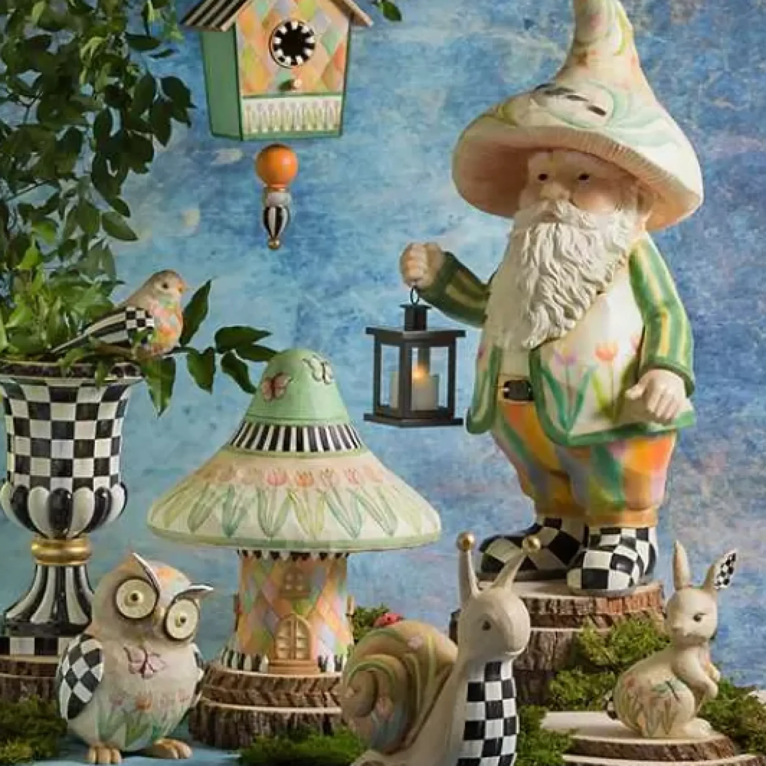 MacKenzie-Childs Courtly Check Pedestal Urn< Spring|Outdoor