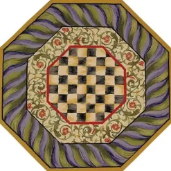 MacKenzie-Childs Courtly Check Purple Green 5' Octagon Rug< Rugs