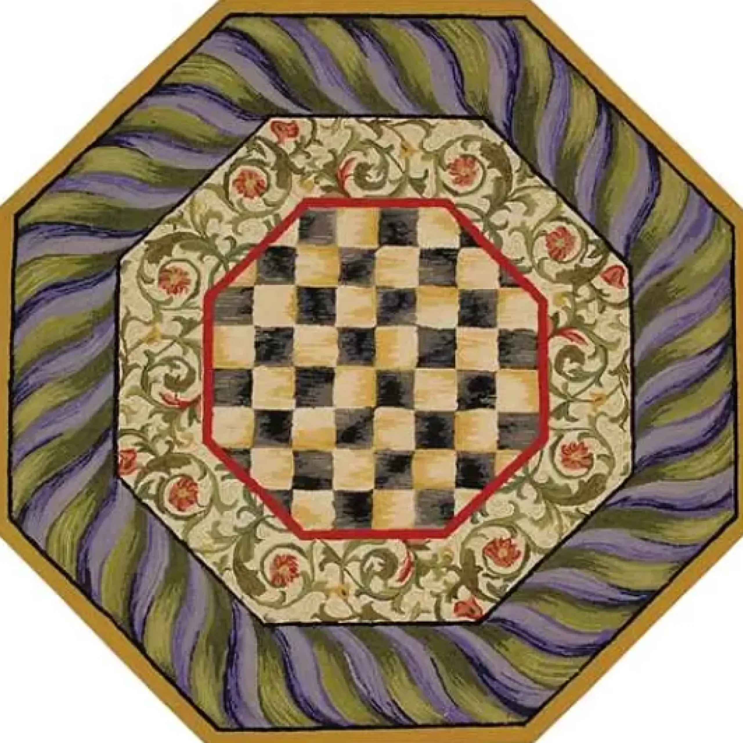 MacKenzie-Childs Courtly Check Purple Green 5' Octagon Rug< Rugs